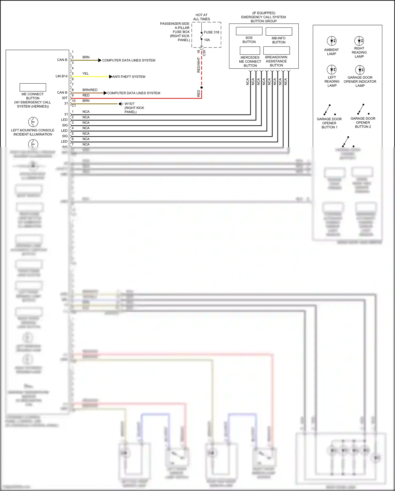 Mercedes-Benz E-class W213/S213/C238/A238 facelift (2020-2024) overhead control panel control unit wiring diagram  (43 of 44)