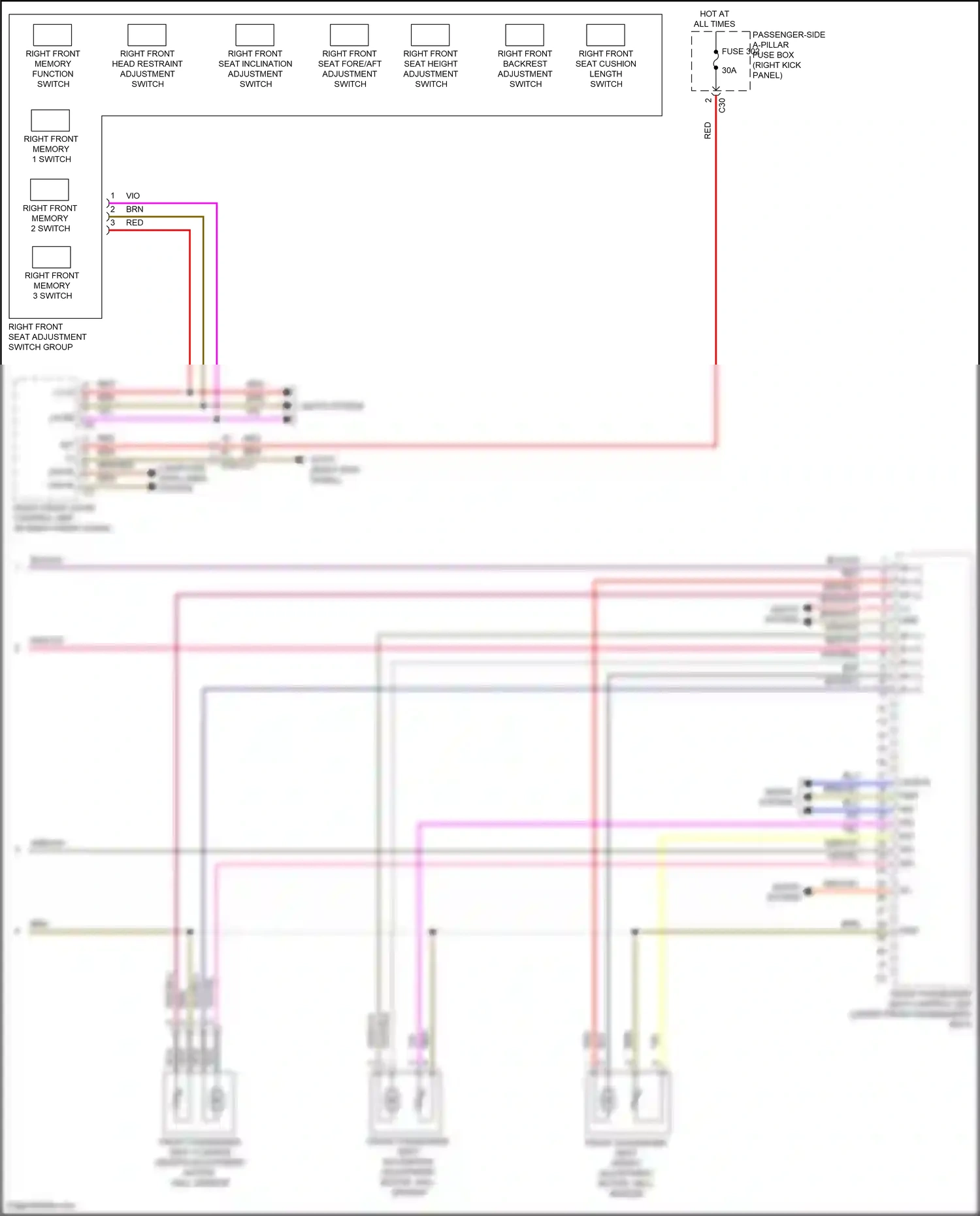 Wiring diagram right front memory function switch for Mercedes-Benz E-class W213/S213/C238/A238 facelift (2020-2024) (1 of 2)