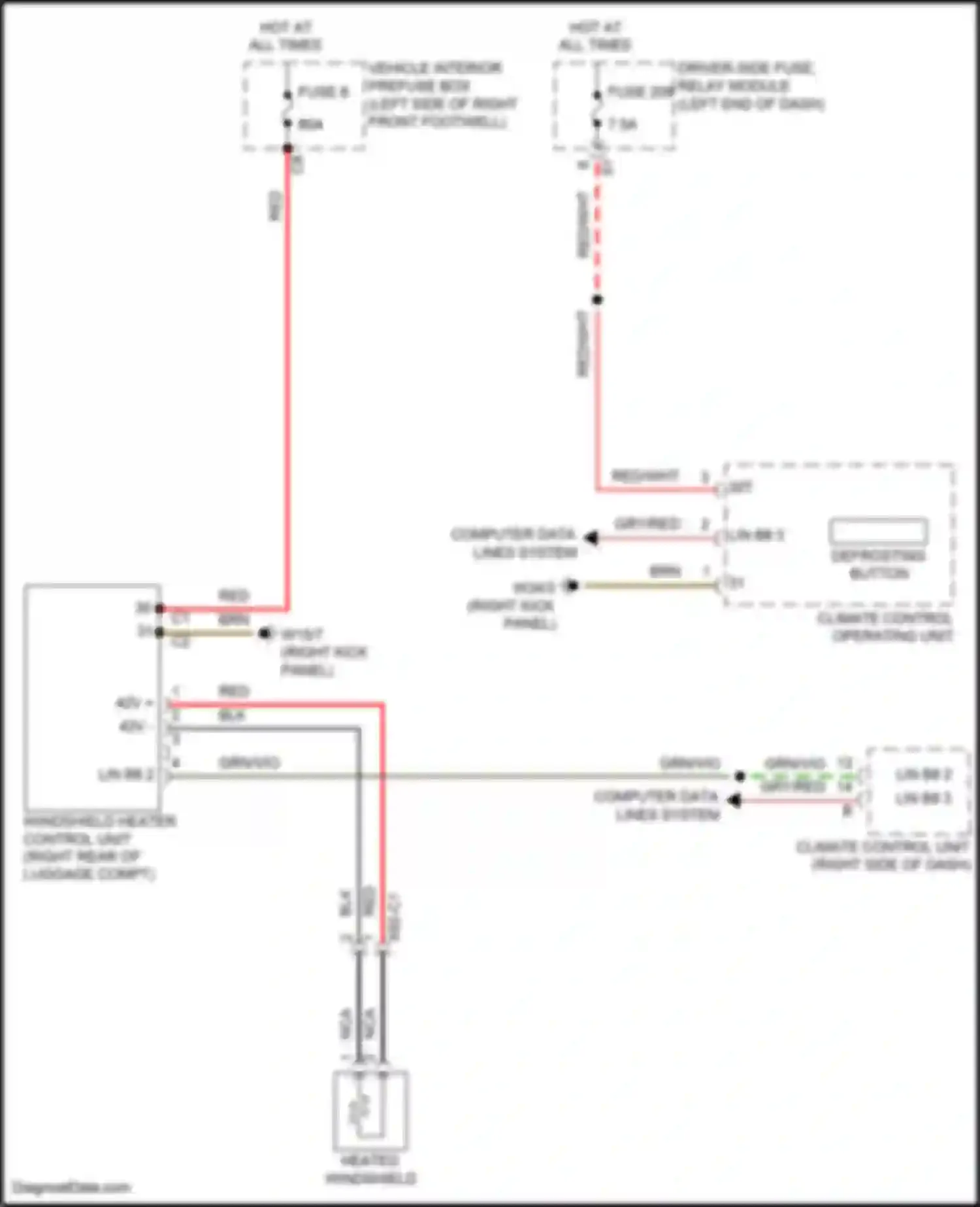 E-class Mercedes-Benz W213/S213/C238/A238 (2016-2021): Heated windshield circuit