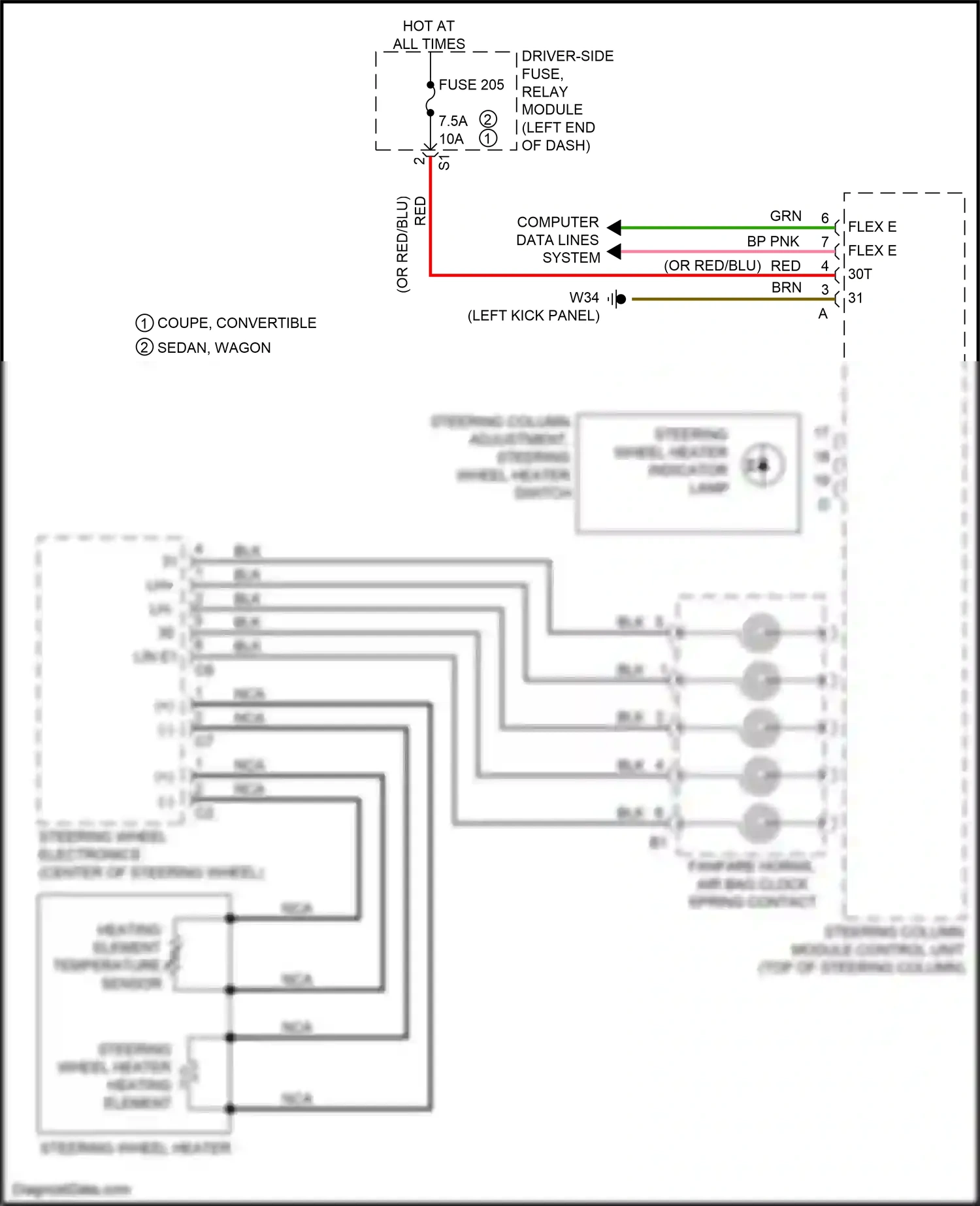 Wiring diagram heating element temperature sensor for Mercedes-Benz E-class W213/S213/C238/A238 (2016-2021) (1 of 2)
