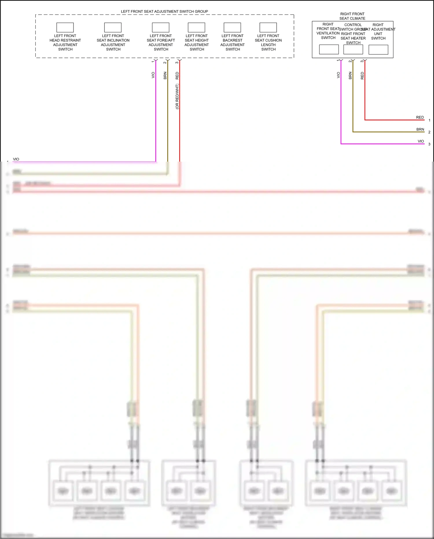 Wiring diagram left front backrest adjustment switch for Mercedes-Benz E-class W213/S213/C238/A238 (2016-2021) (2 of 2)