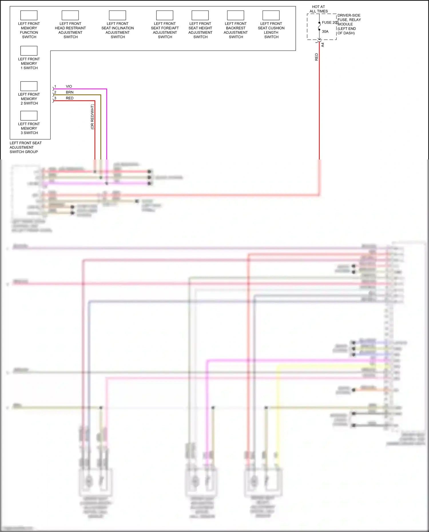 Wiring diagram left front memory function switch for Mercedes-Benz E-class W213/S213/C238/A238 (2016-2021) (1 of 3)