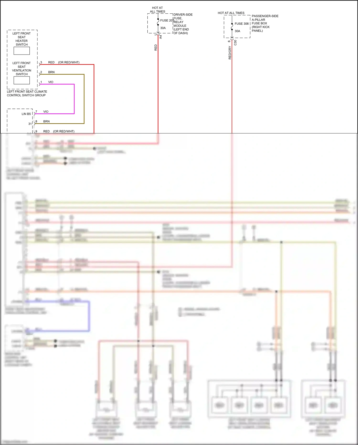 Wiring diagram left front seat climate control switch group for Mercedes-Benz E-class W213/S213/C238/A238 (2016-2021) (2 of 2)