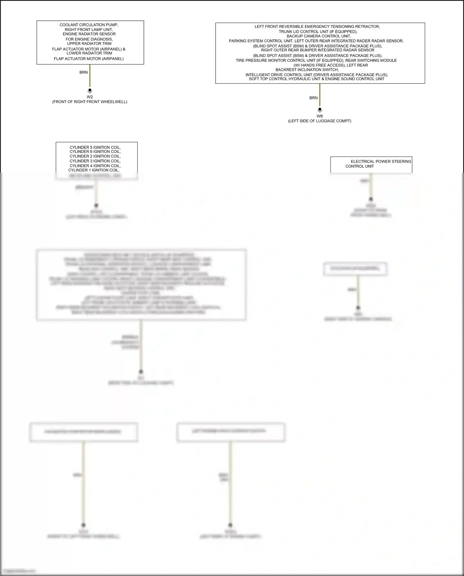 Wiring diagram parking system control unit, left outer rear integrated rader radar sensor, for Mercedes-Benz E-class W213/S213/C238/A238 (2016-2021) (1 of 2)