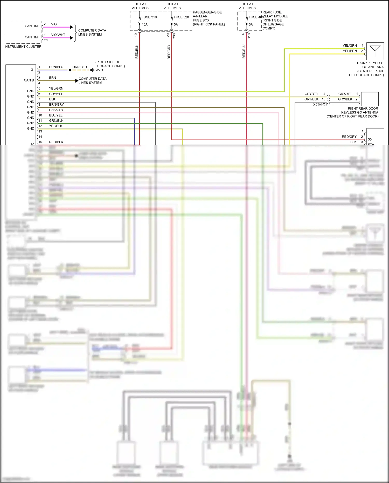 Wiring diagram rear switching module upper sensor for Mercedes-Benz E-class W213/S213/C238/A238 (2016-2021) (1 of 5)