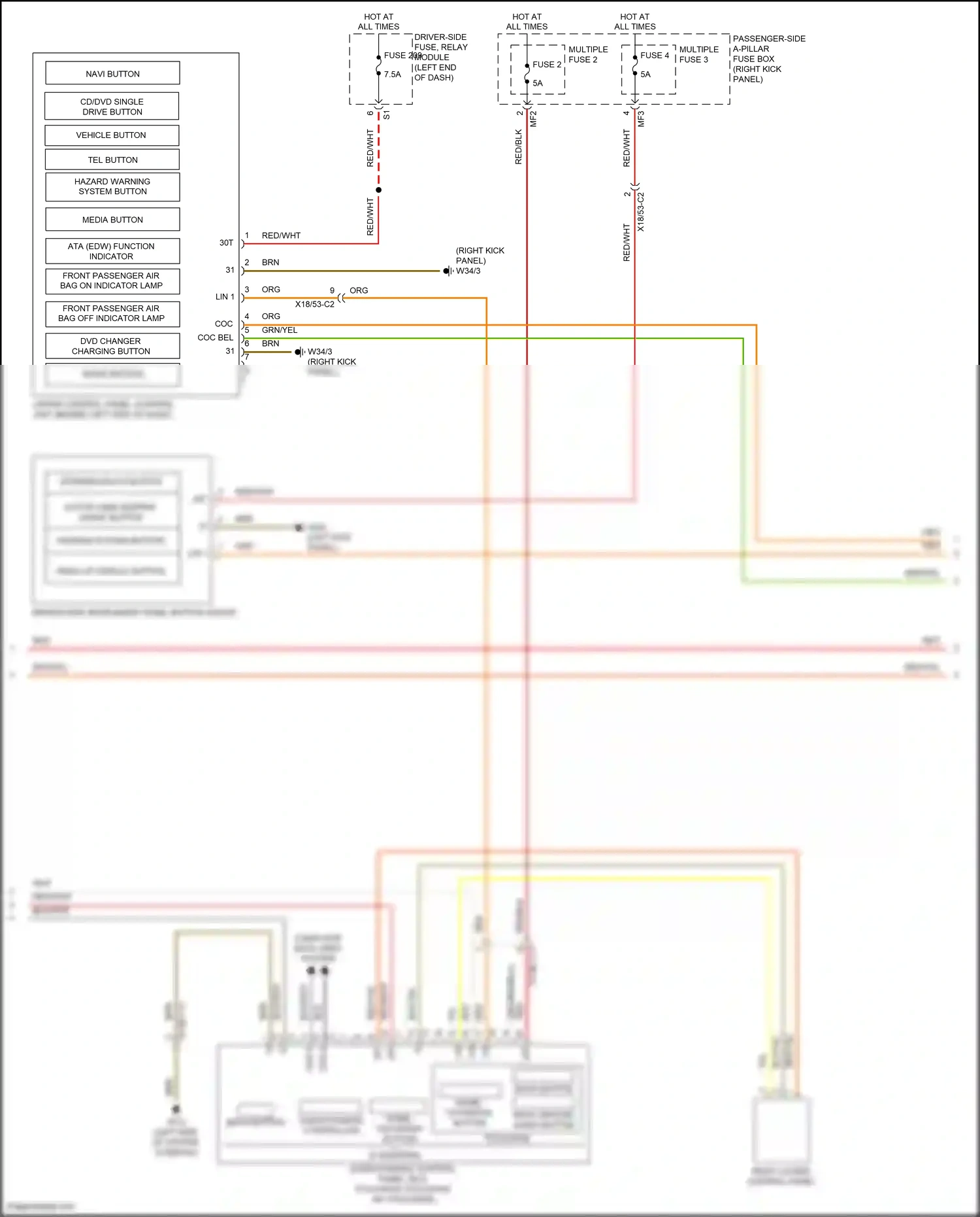 Wiring diagram right lower control panel for Mercedes-Benz E-class W213/S213/C238/A238 (2016-2021) (21 of 22)