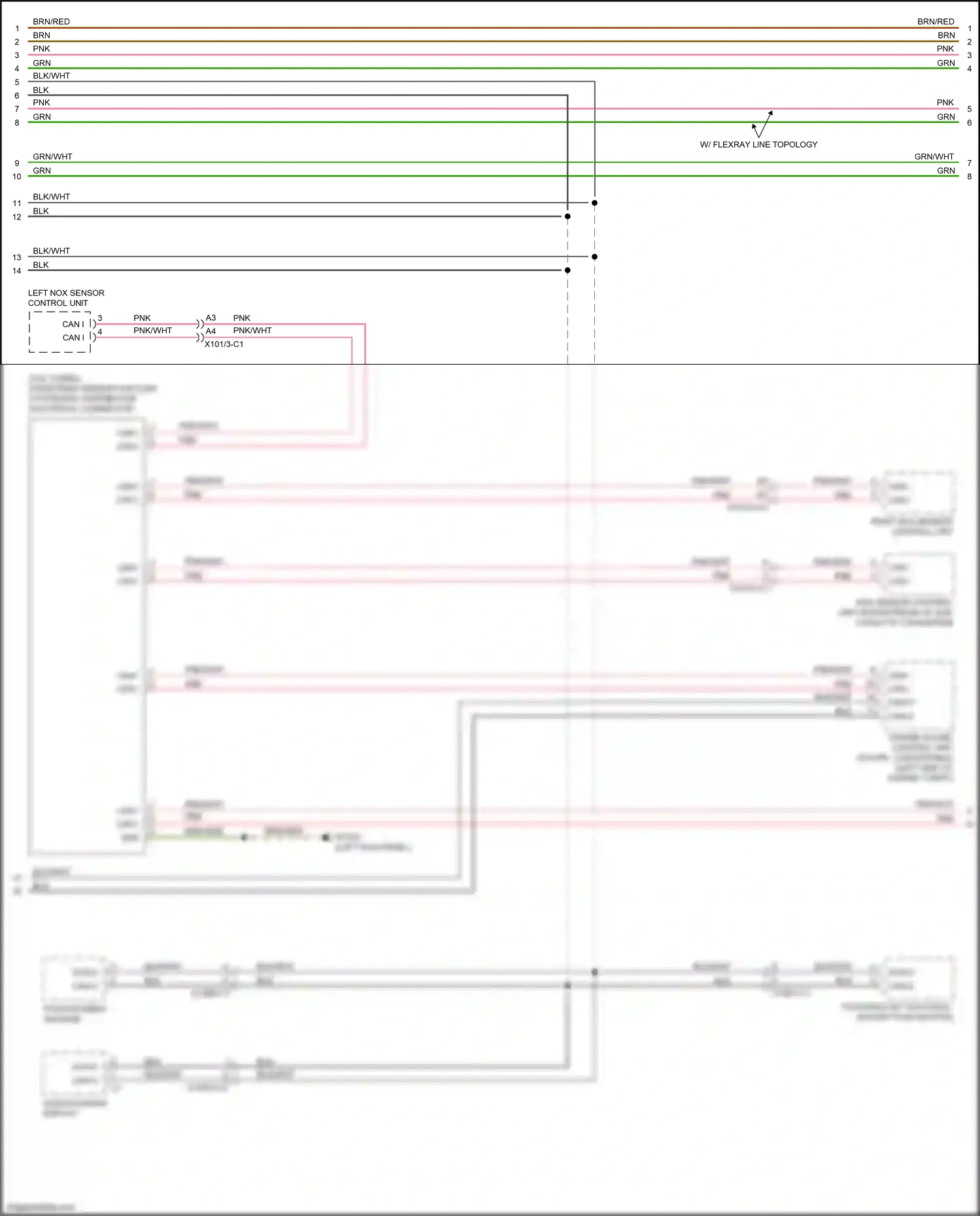 Wiring diagram right nox sensor control unit for Mercedes-Benz E-class W213/S213/C238/A238 (2016-2021) (1 of 2)