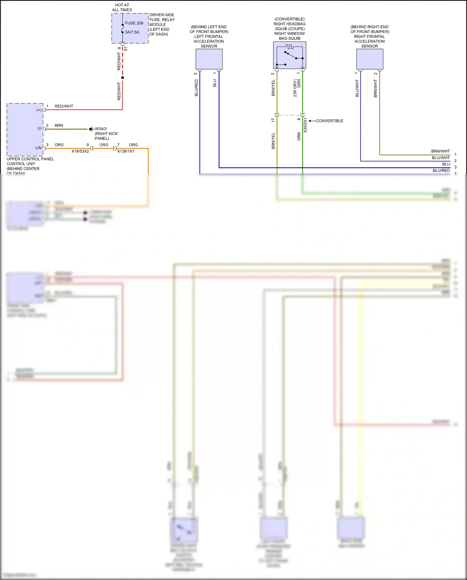 Wiring diagram left frontal acceleration sensor for Mercedes-Benz E-class W214/S214 (2023-2024) (2 of 5)