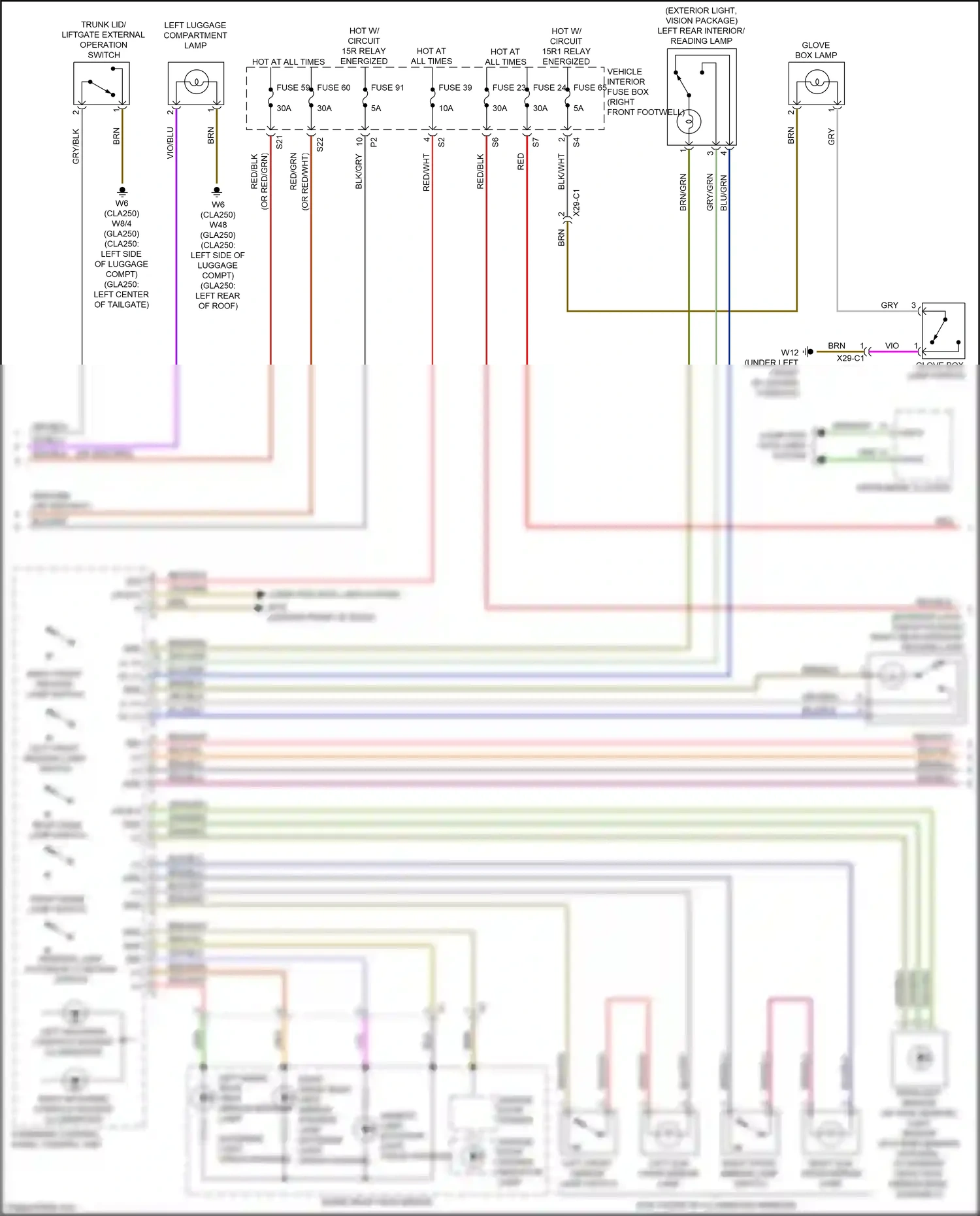 Mercedes-Benz GLA-class X156 facelift (2017-2020) interior lamp automatic function switch wiring diagram  (1 of 2)