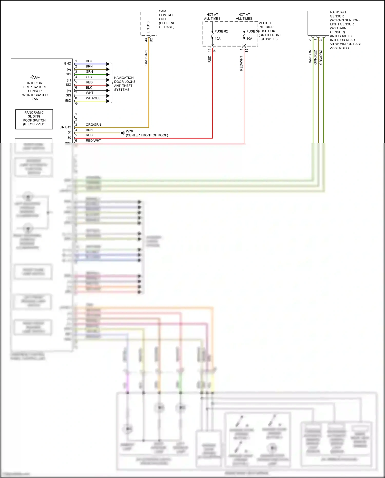 Mercedes-Benz GLA-class X156 facelift (2017-2020) interior lamp automatic function switch wiring diagram  (2 of 2)