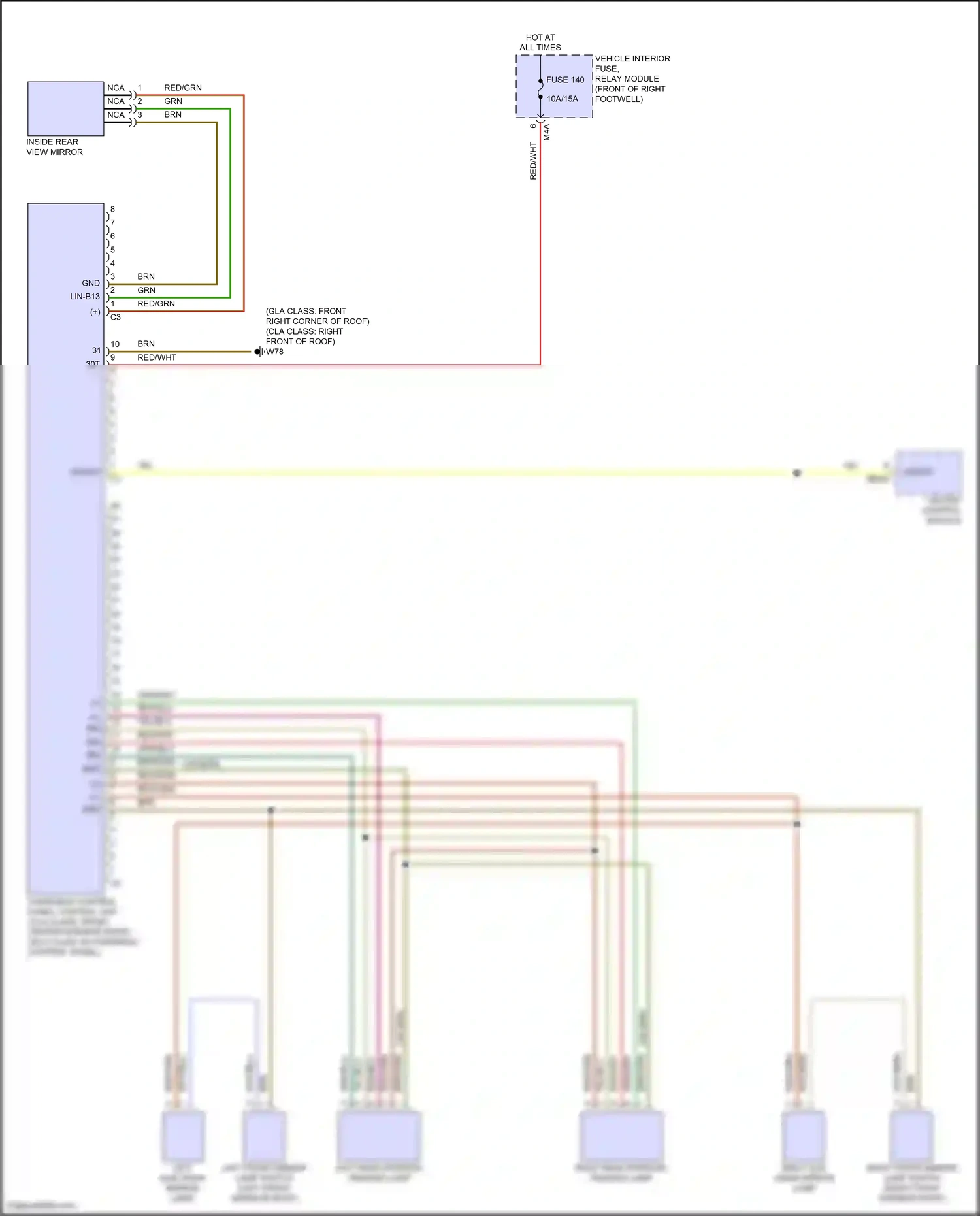 Wiring diagram overhead control panel control unit for Mercedes-Benz GLB-class X247 facelift (2023-2024) (4 of 6)