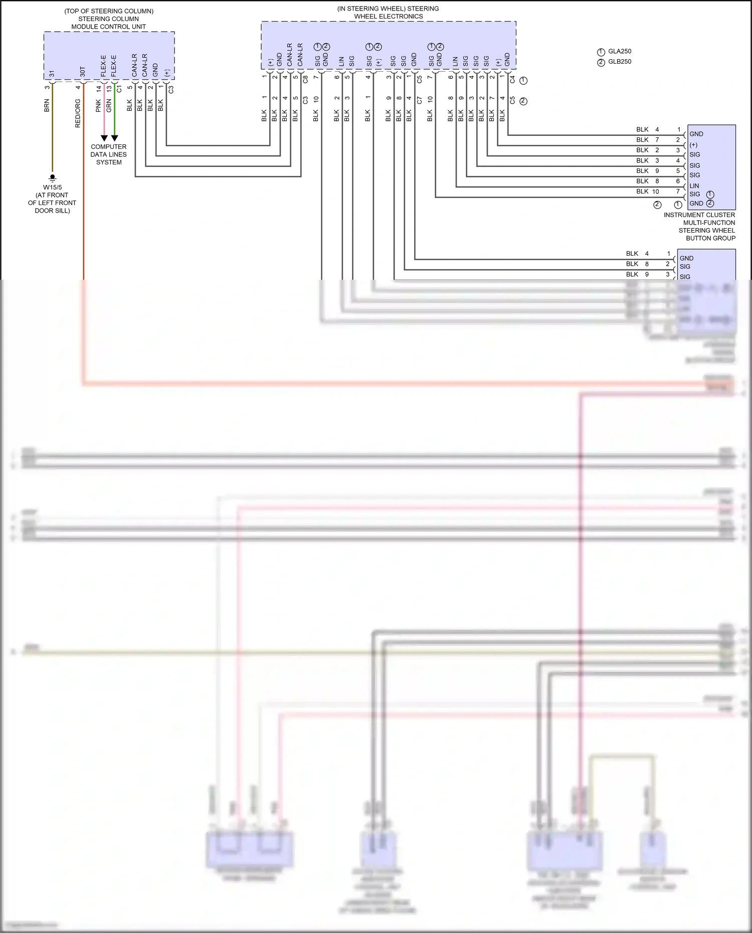 Wiring diagram steering column module control unit for Mercedes-Benz GLB-class X247 facelift (2023-2024) (2 of 16)