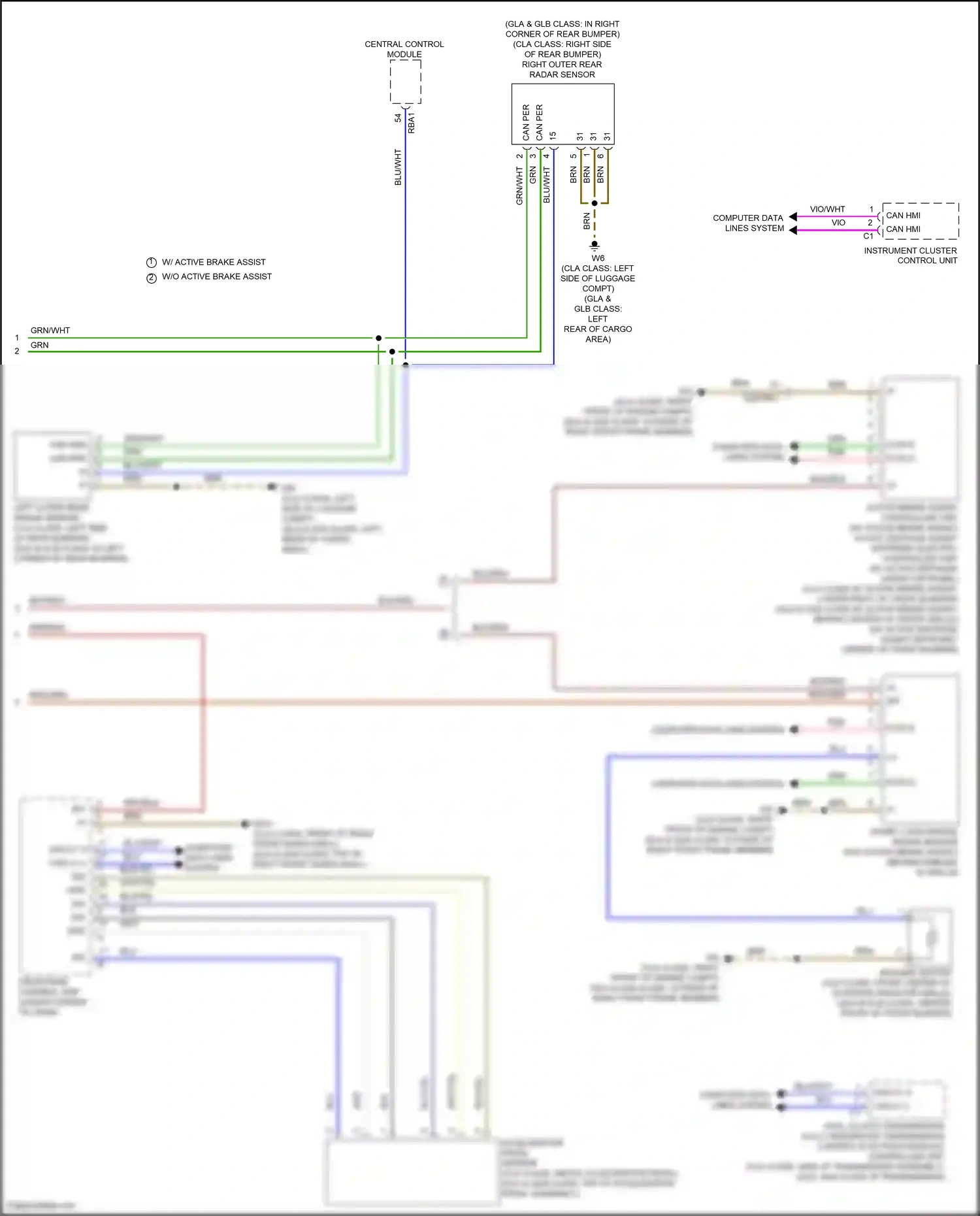 Wiring diagram left outer rear radar sensor for Mercedes-Benz GLB-class X247 (2019-2023) (1 of 2)