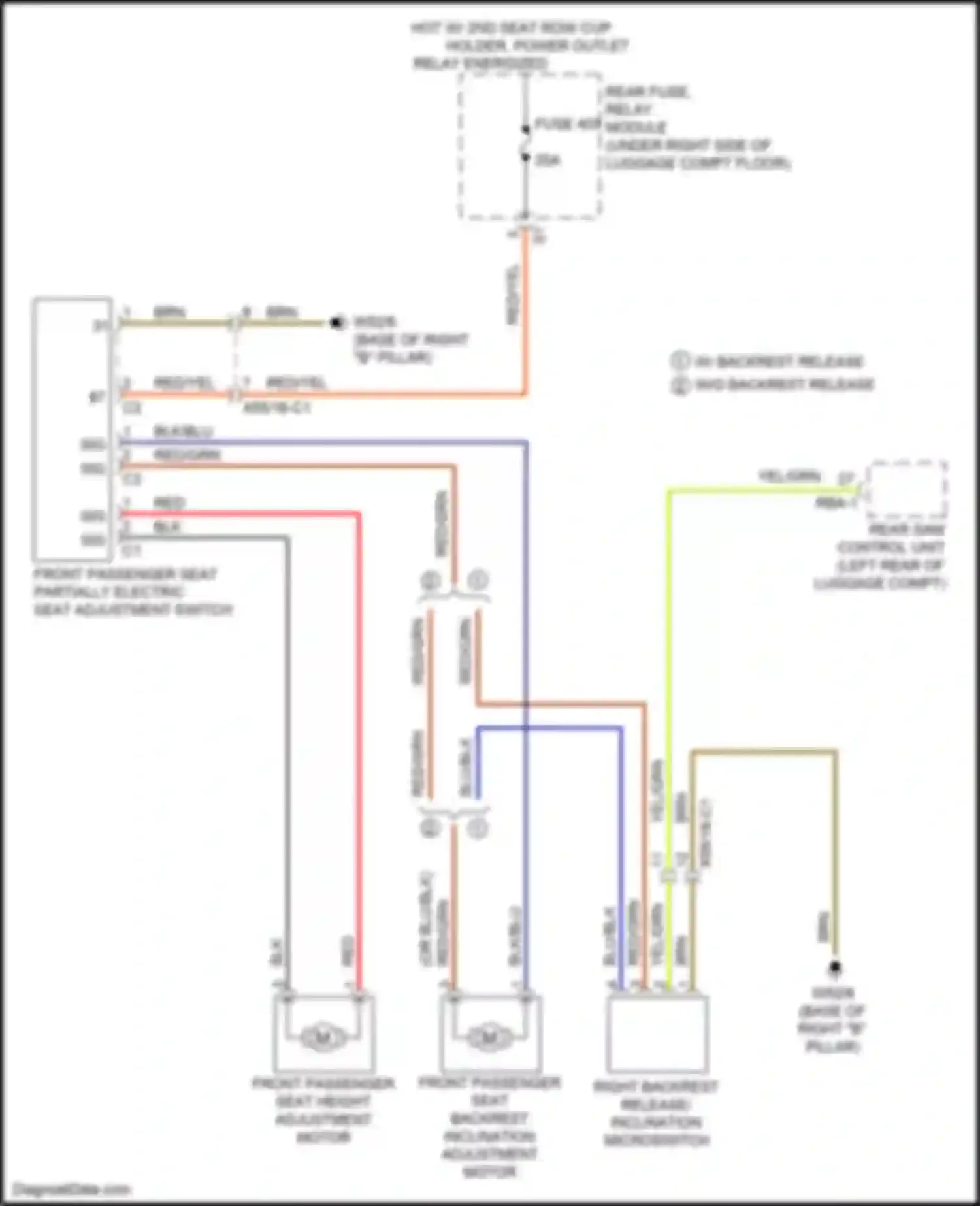 Wiring diagram front passenger seat backrest inclination adjustment motor for Mercedes-Benz GLC-class X253 (2015-2019) (2 of 2)