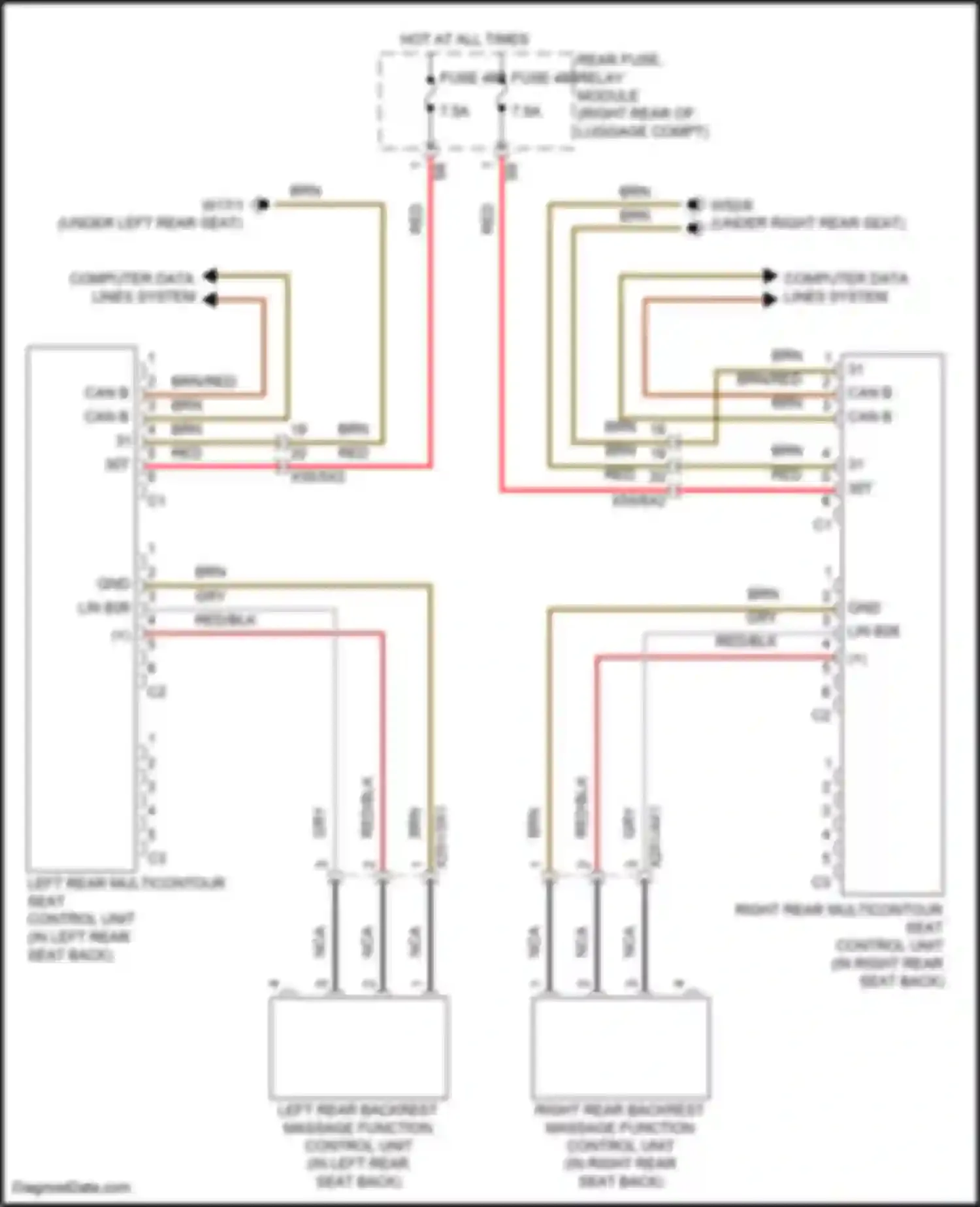 Wiring diagram left rear backrest massage function control unit for Mercedes-Benz GLE-class Coupe C167 (2019-2023) (1 of 1)