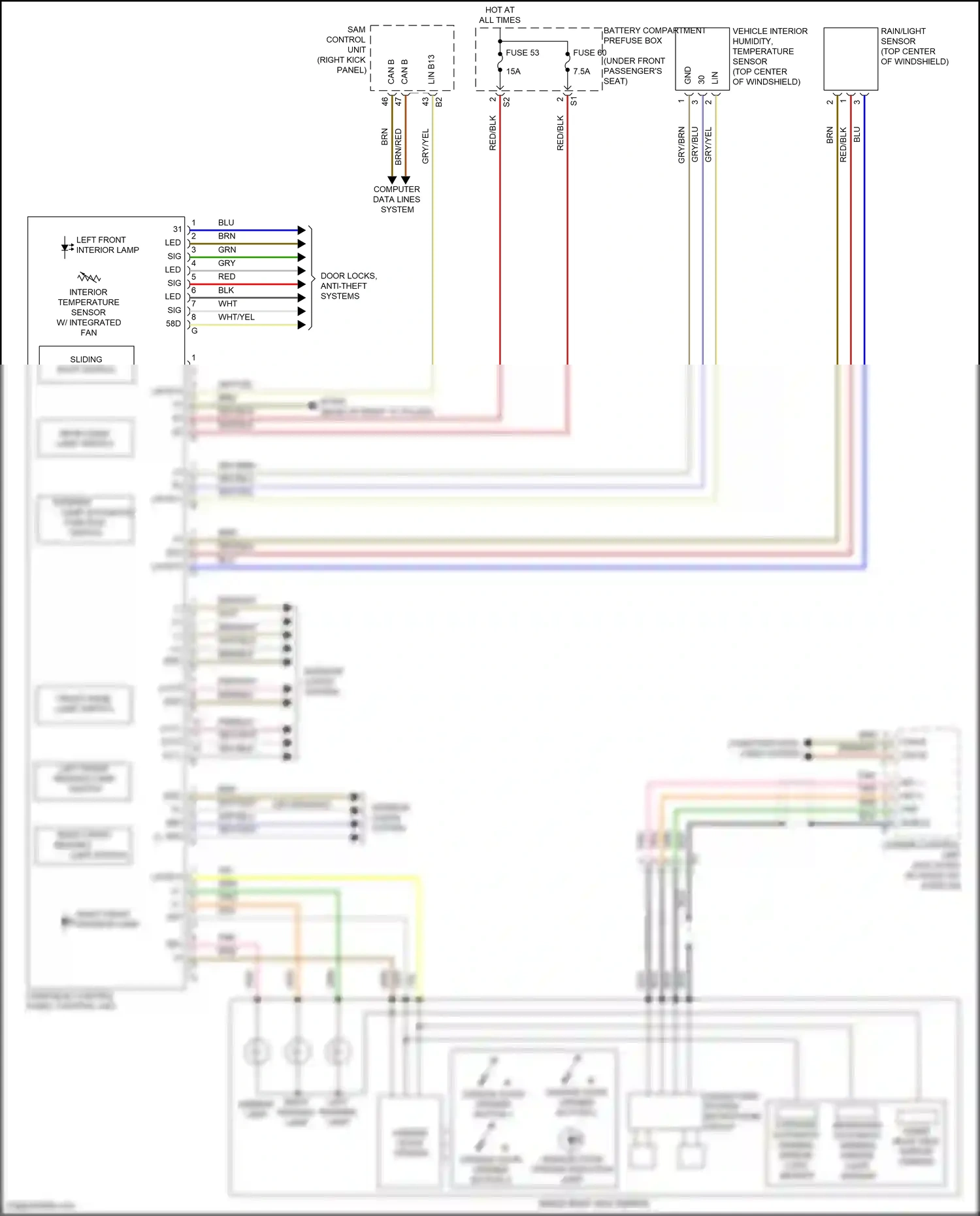 Mercedes-Benz GLE-class W166 (2015-2018) interior lamp automatic function switch wiring diagram  (2 of 2)