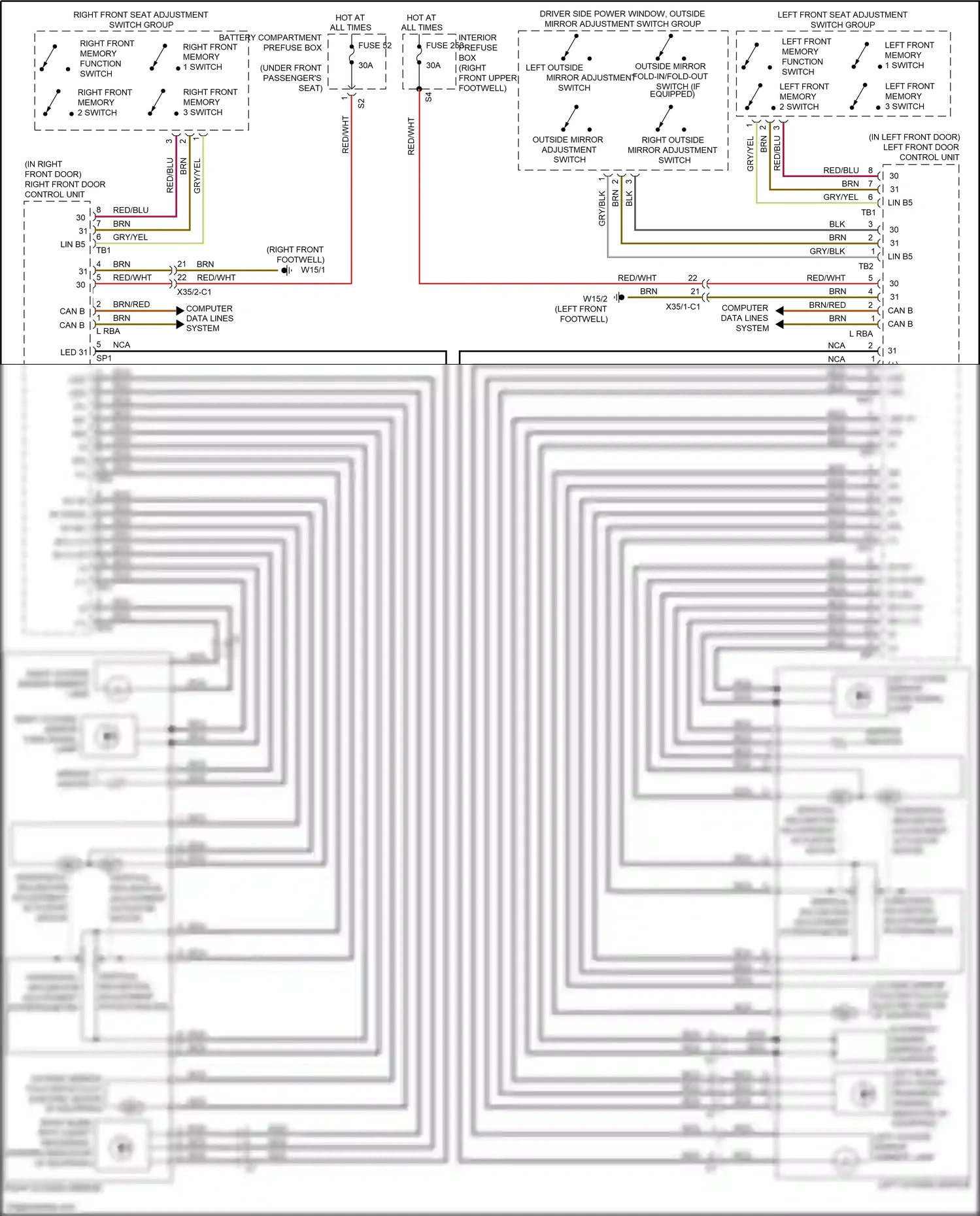 Mercedes-Benz GLE-class W166 (2015-2018) left front memory function switch wiring diagram  (2 of 3)
