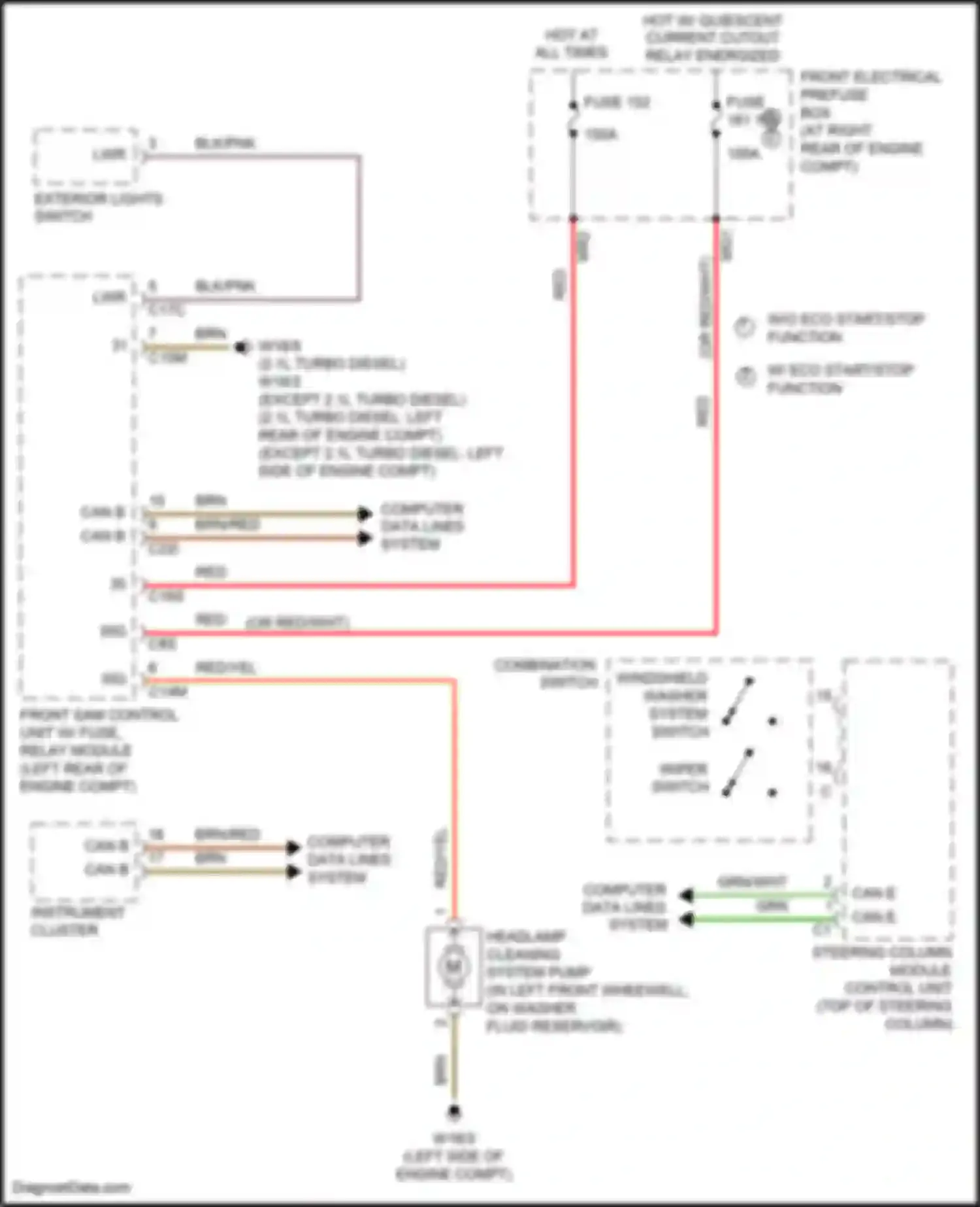 GLK-class Mercedes-Benz X204 facelift (2012-2015): Headlamp washer circuit