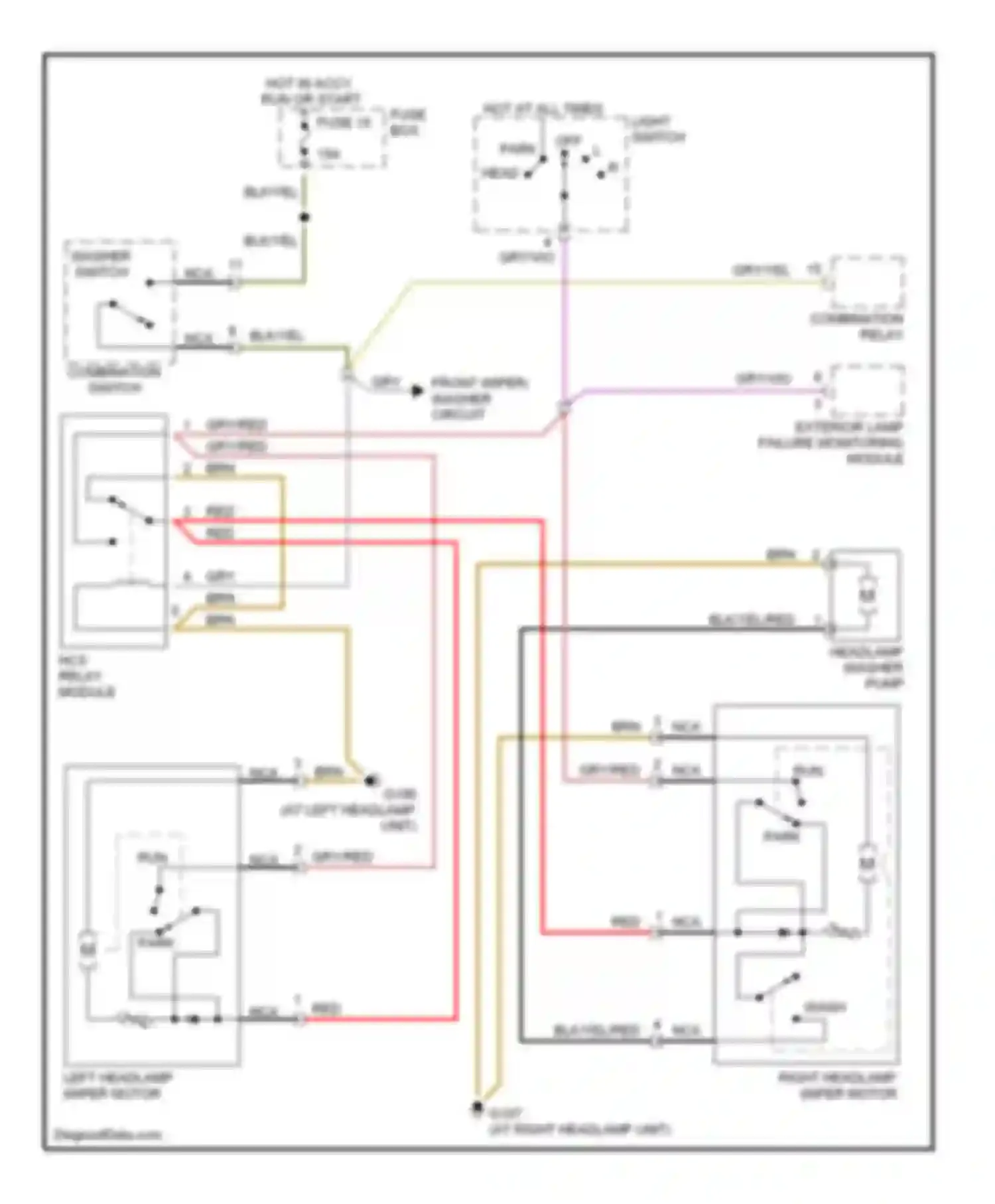 S-class Mercedes-Benz W140 facelift (1994-1999): Headlamp wiper/washer circuit