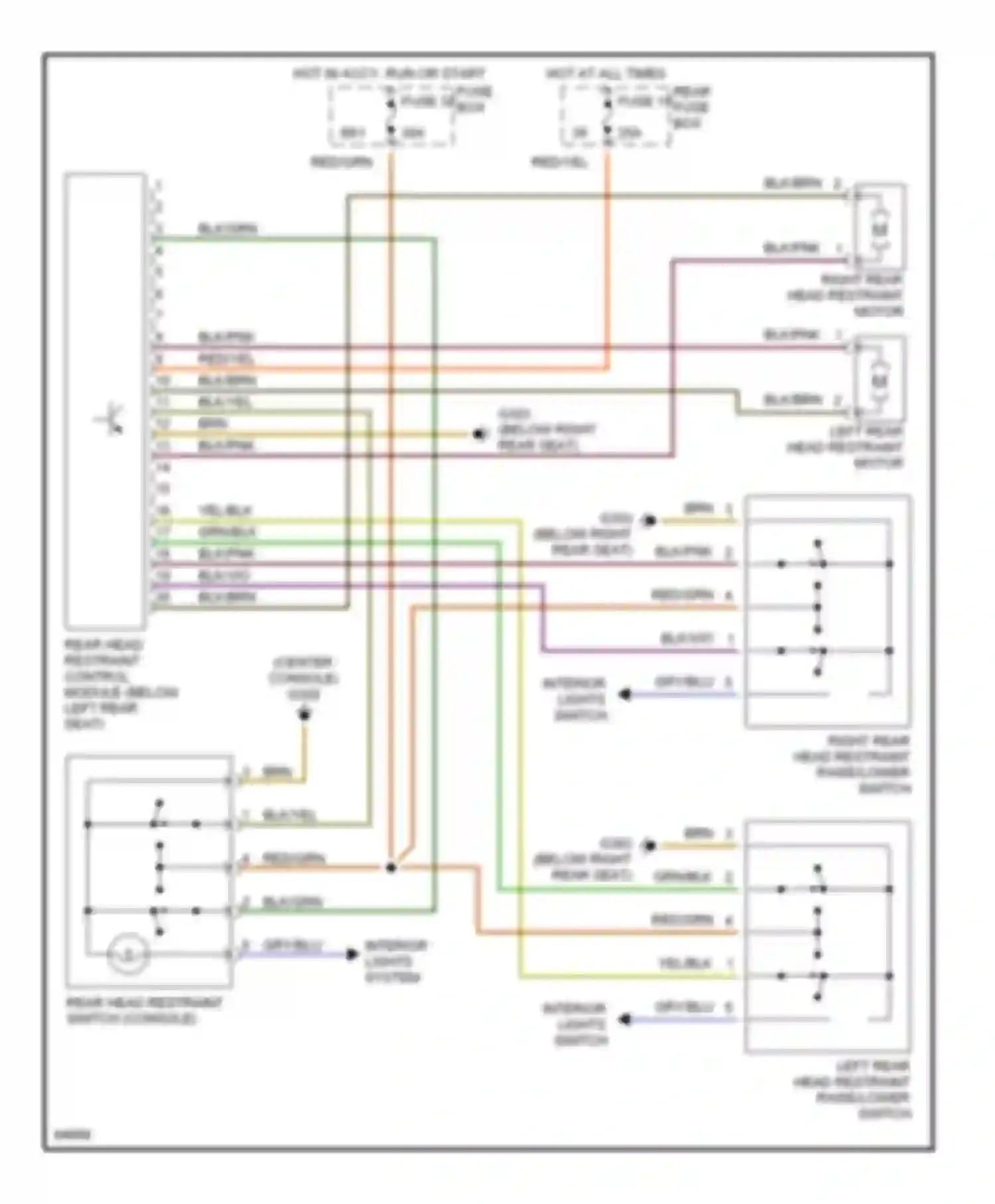 Wiring diagram left rear head restraint raise/lower switch for Mercedes-Benz S-class W140 facelift (1994-1999) (1 of 1)