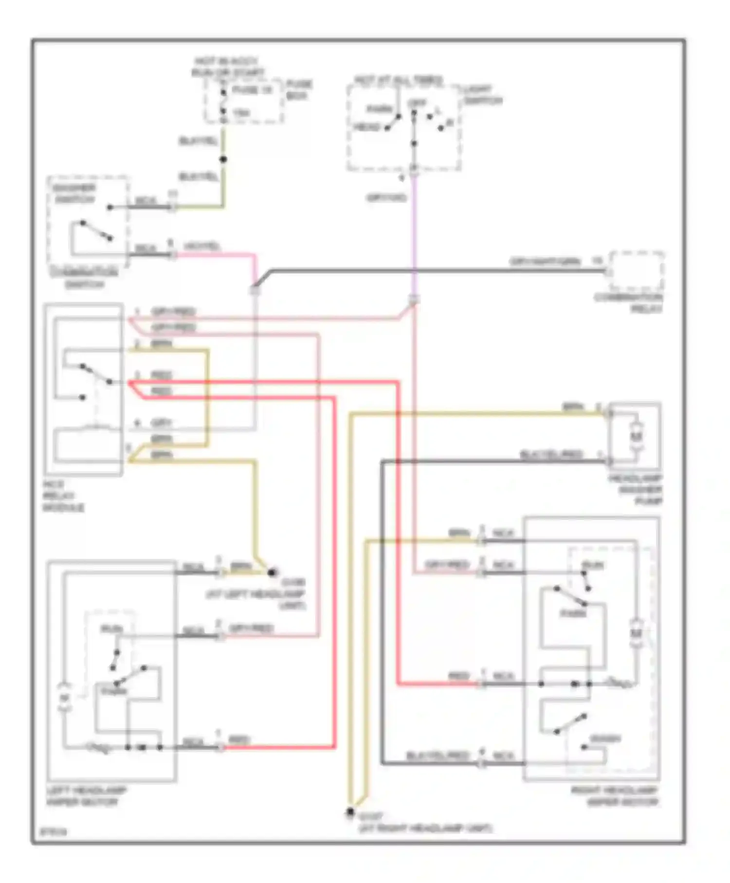 S-class Mercedes-Benz W140 (1991-1998): Headlamp wiper/washer circuit