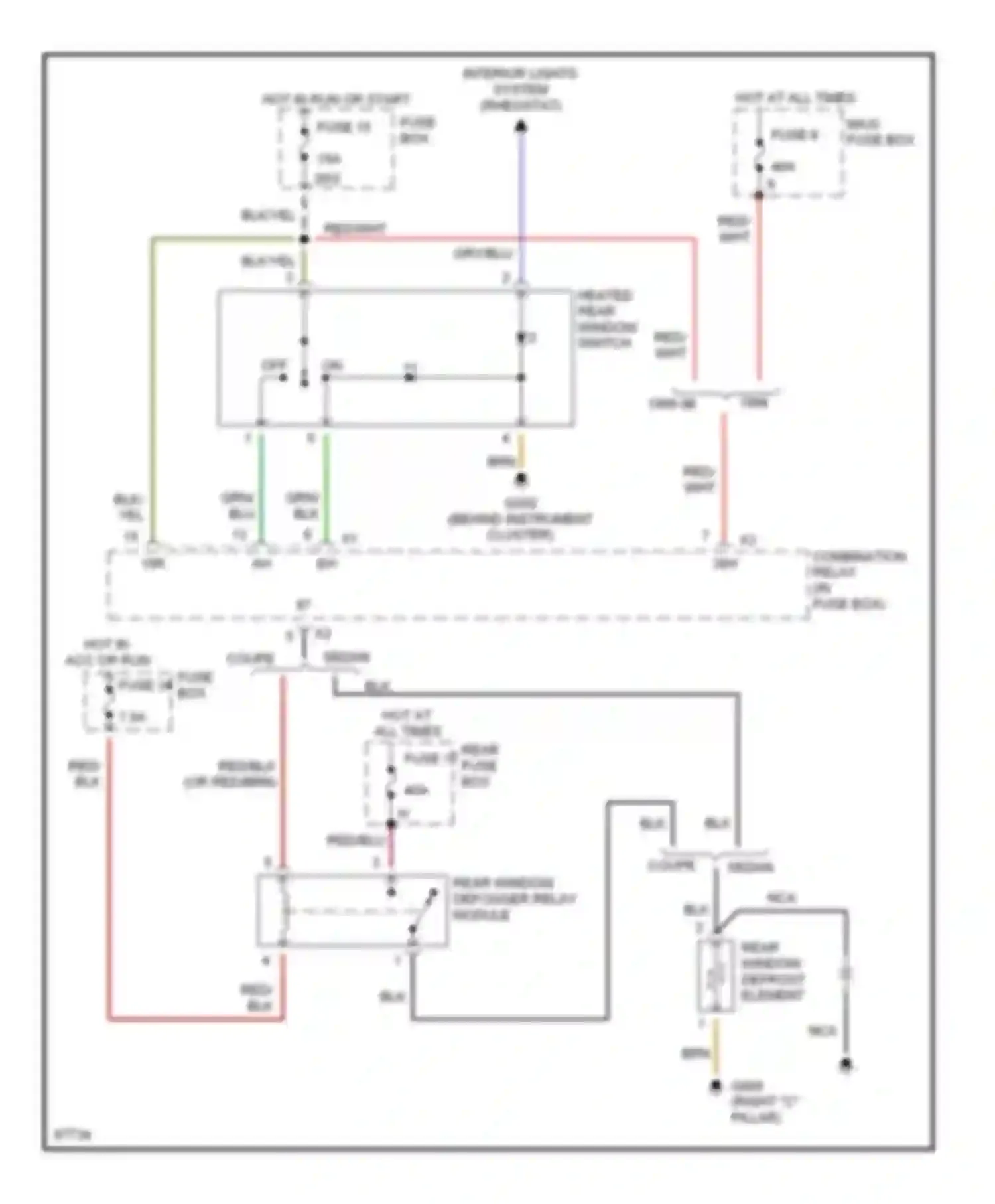 Wiring diagram heated rear window switch for Mercedes-Benz S-class W140 (1991-1998) (1 of 1)