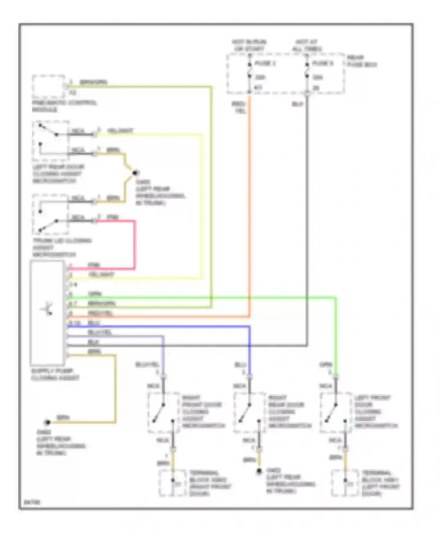 Wiring diagram left front door closing assist microswitch for Mercedes-Benz S-class W140 (1991-1998) (1 of 2)
