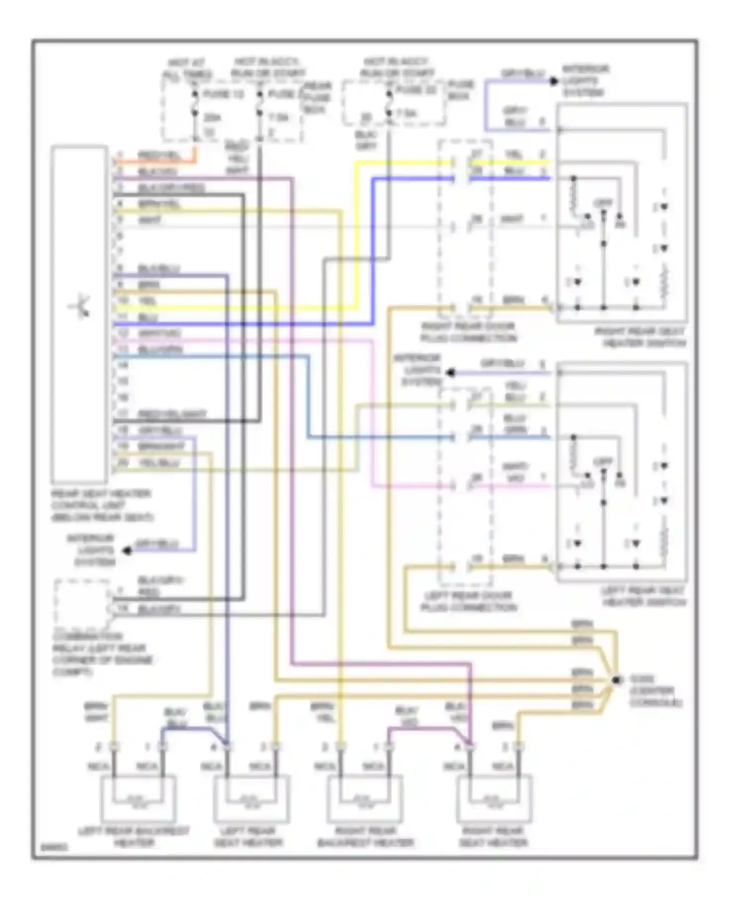 Wiring diagram left rear backrest heater for Mercedes-Benz S-class W140 (1991-1998) (1 of 1)