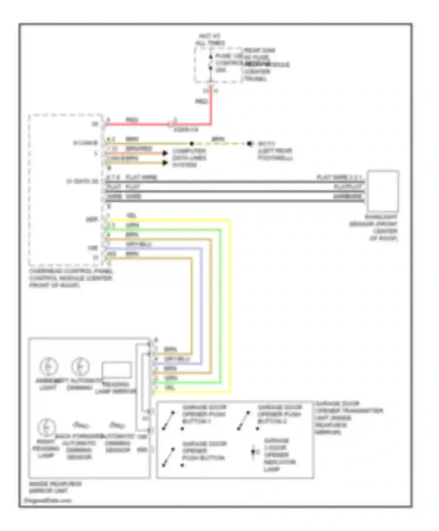 Wiring diagram inside rearview mirror unit for Mercedes-Benz S-class W221 facelift (2009-2013) (2 of 2)