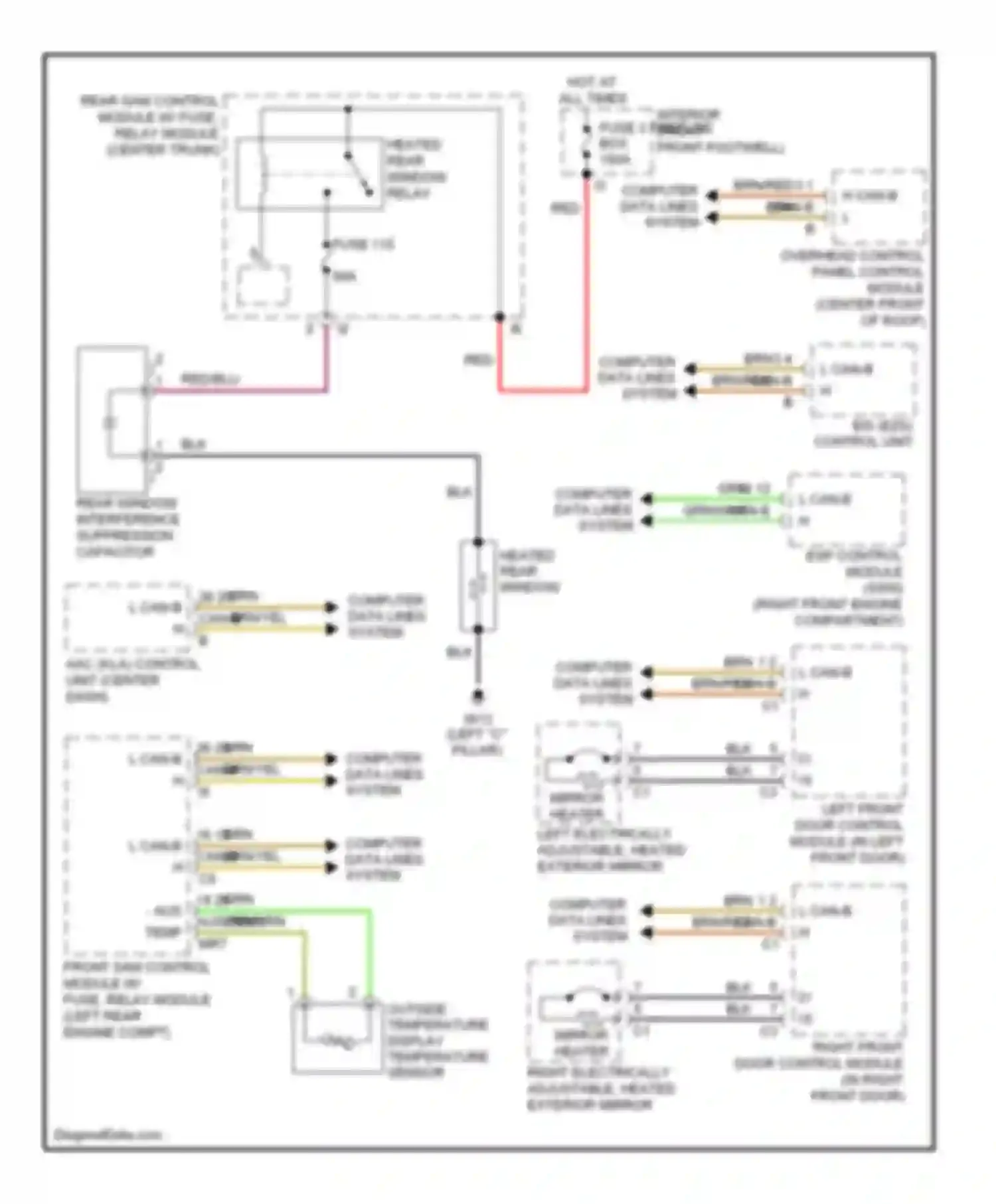 Wiring diagram outside temperature display temperature sensor for Mercedes-Benz S-class W221 facelift (2009-2013) (2 of 2)
