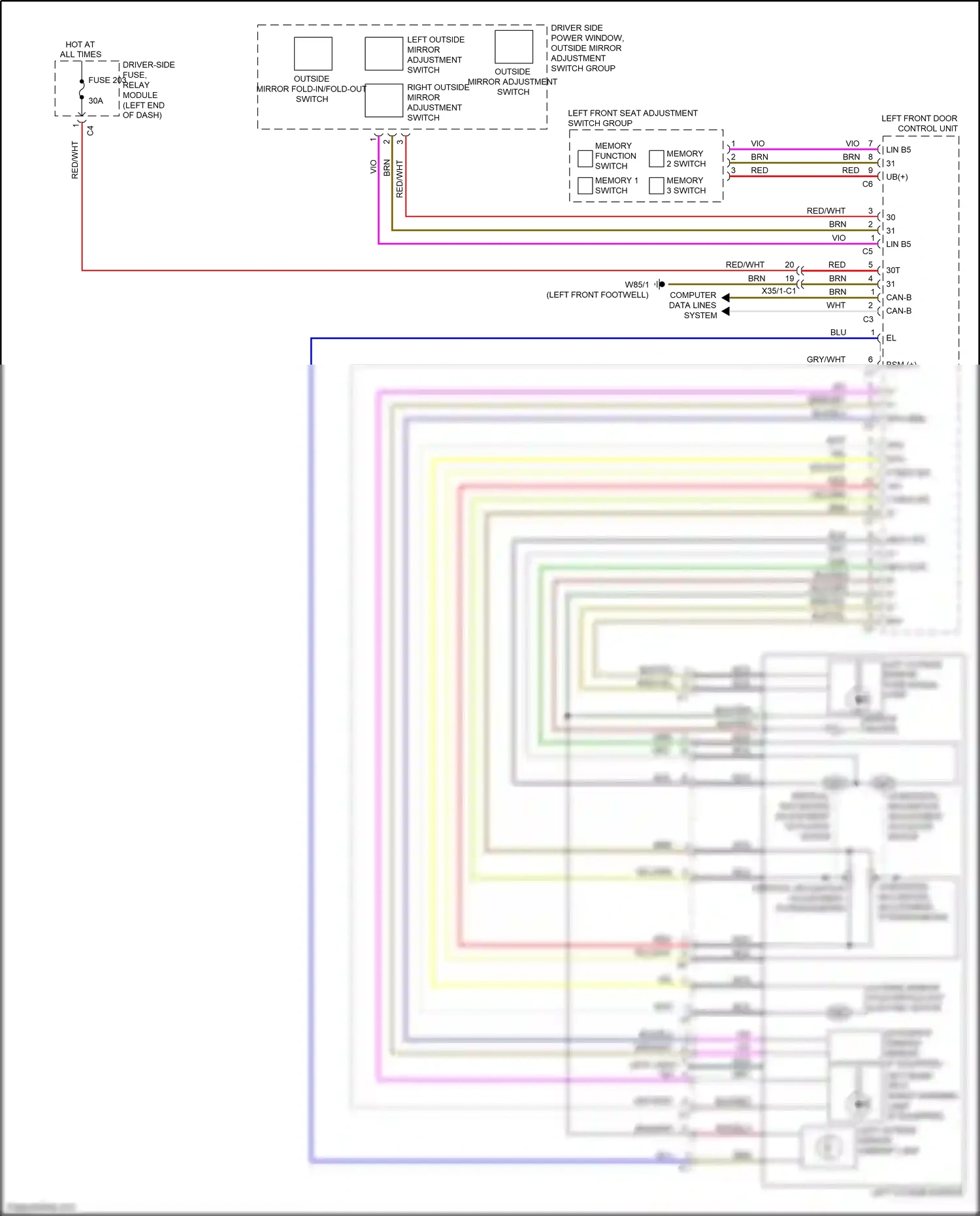 Mercedes-Benz S-class W222/C217/A217 facelift (2017-2020) memory function switch memory 1 switch wiring diagram  (1 of 3)