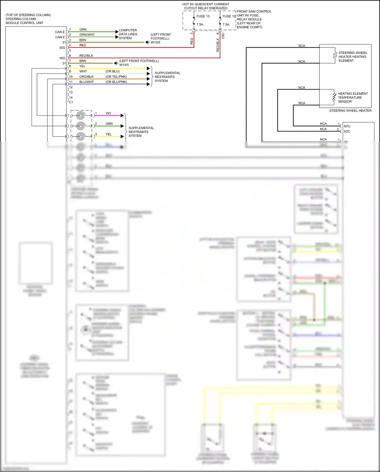Wiring diagram steering column module control unit for Mercedes-Benz SLK-class AMG R172 (2011-2016) (2 of 17)