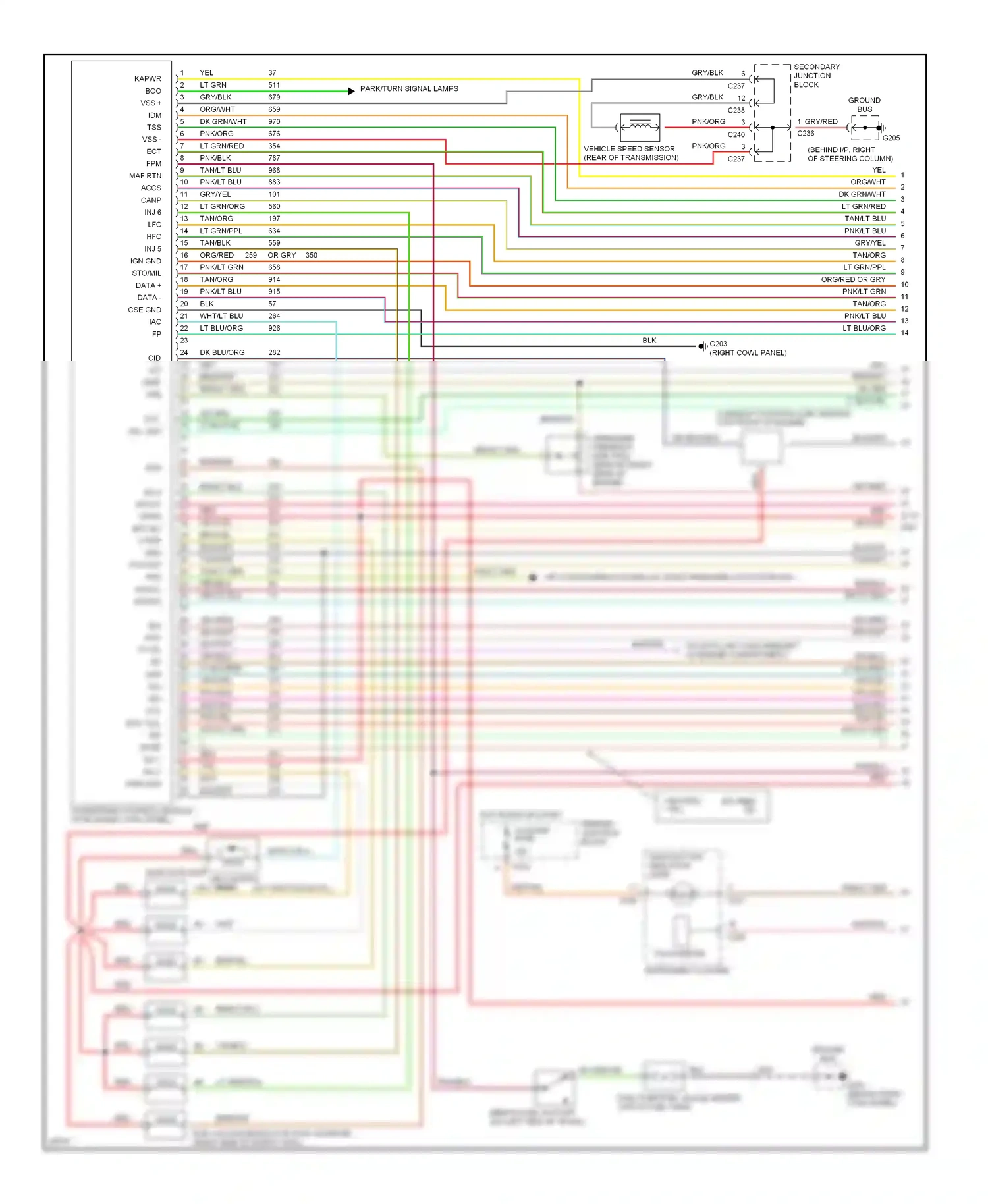 Wiring diagram dk blu/org for Mercury Cougar VII (1989-1997) (8 of 9)