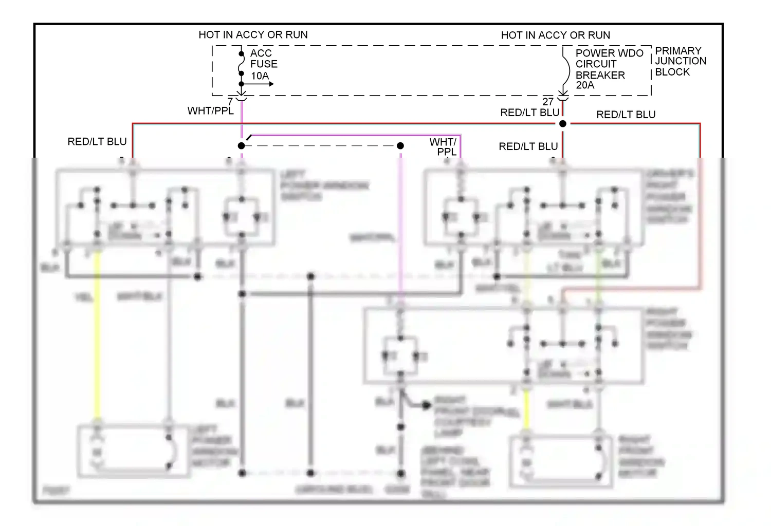 Wiring diagram left power window switch for Mercury Cougar VII (1989-1997) (3 of 3)