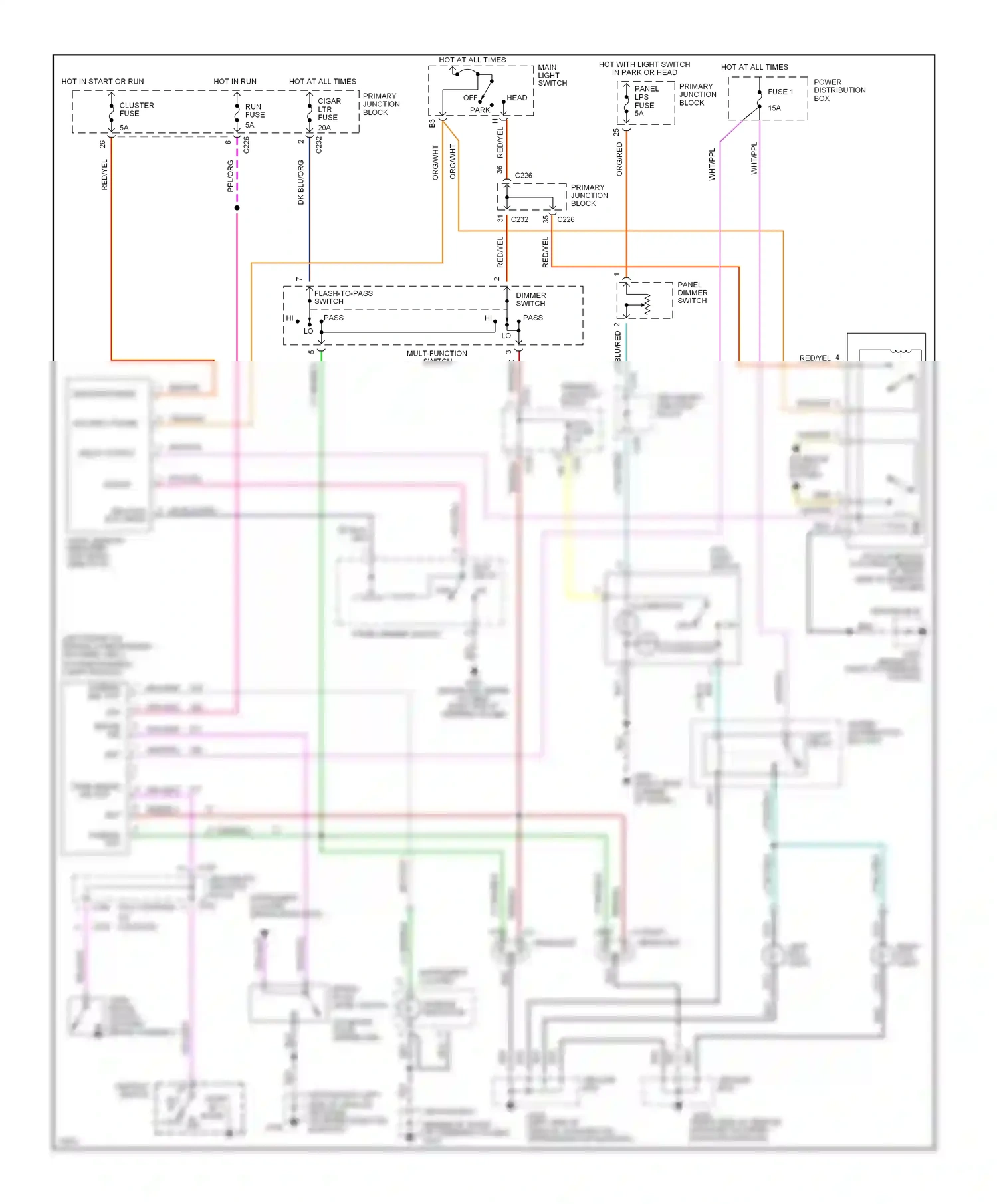 Wiring diagram mult-function switch for Mercury Cougar VII (1989-1997) (1 of 1)