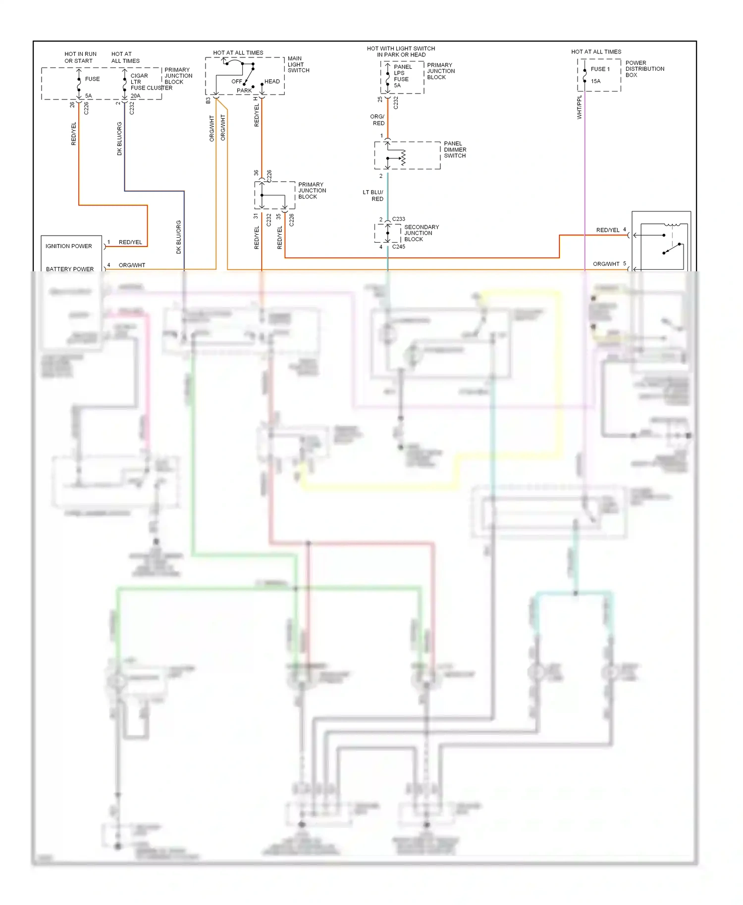 Wiring diagram on indicator for Mercury Cougar VII (1989-1997) (2 of 5)