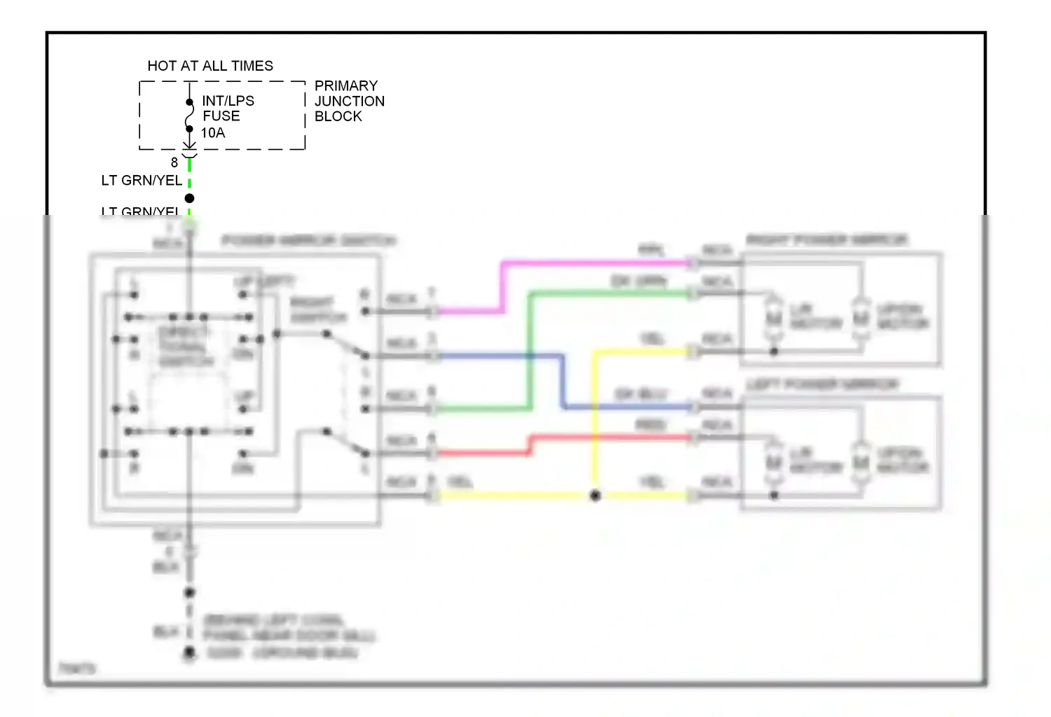 Wiring diagram power mirror switch for Mercury Cougar VII (1989-1997) (3 of 3)