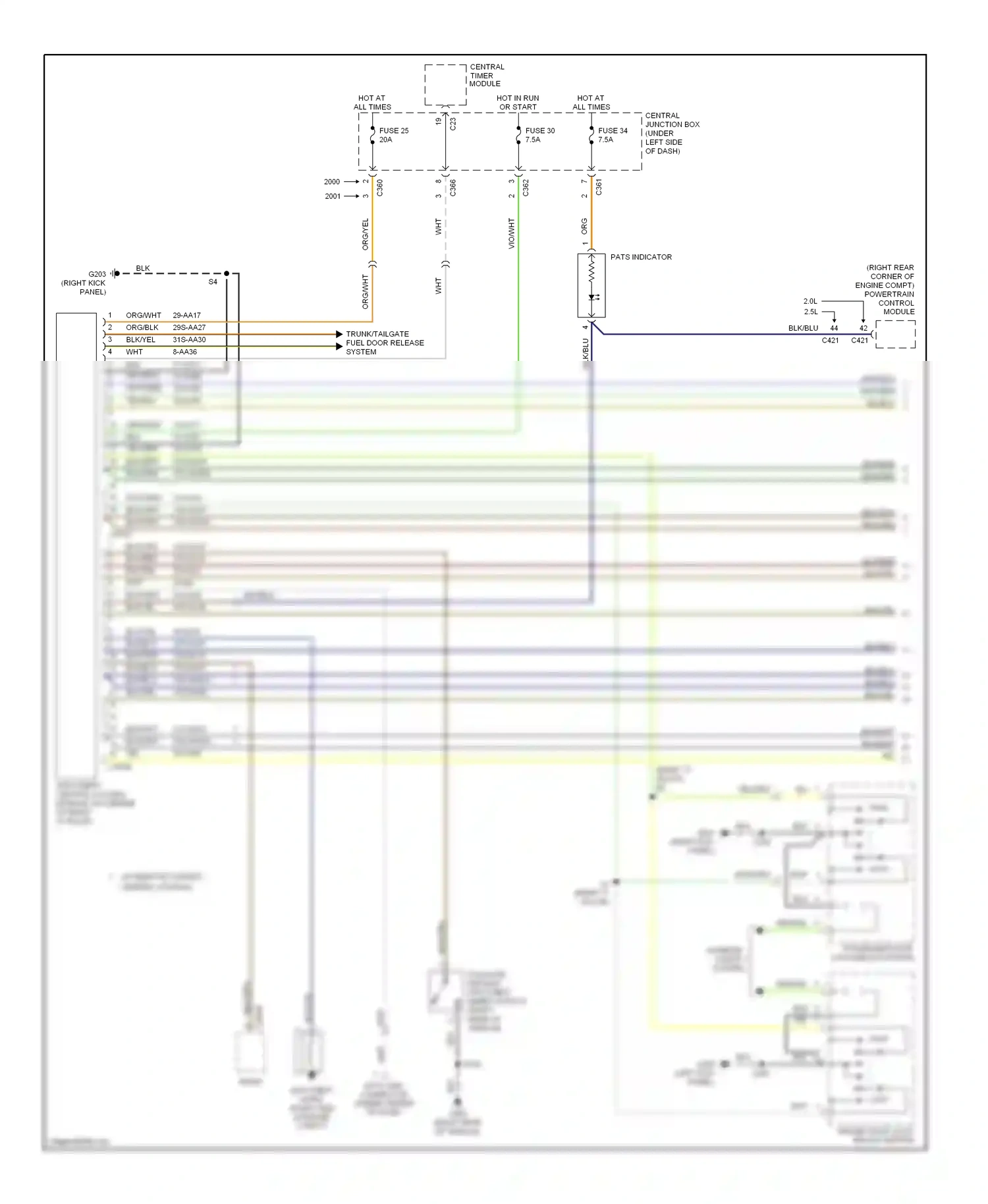 Wiring diagram blu/yel for Mercury Cougar VIII (1998-2002) (1 of 5)