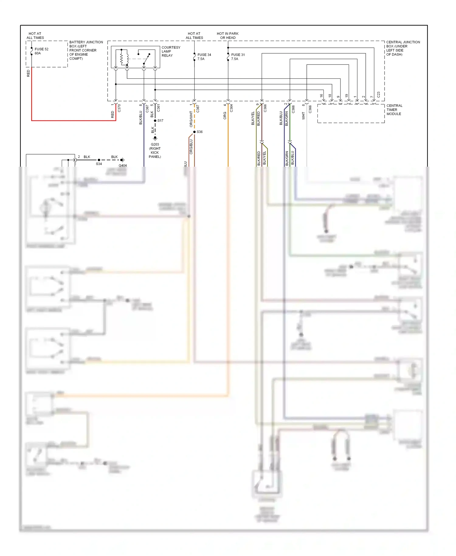 Wiring diagram left front door courtesy lamp switch for Mercury Cougar VIII (1998-2002) (1 of 6)