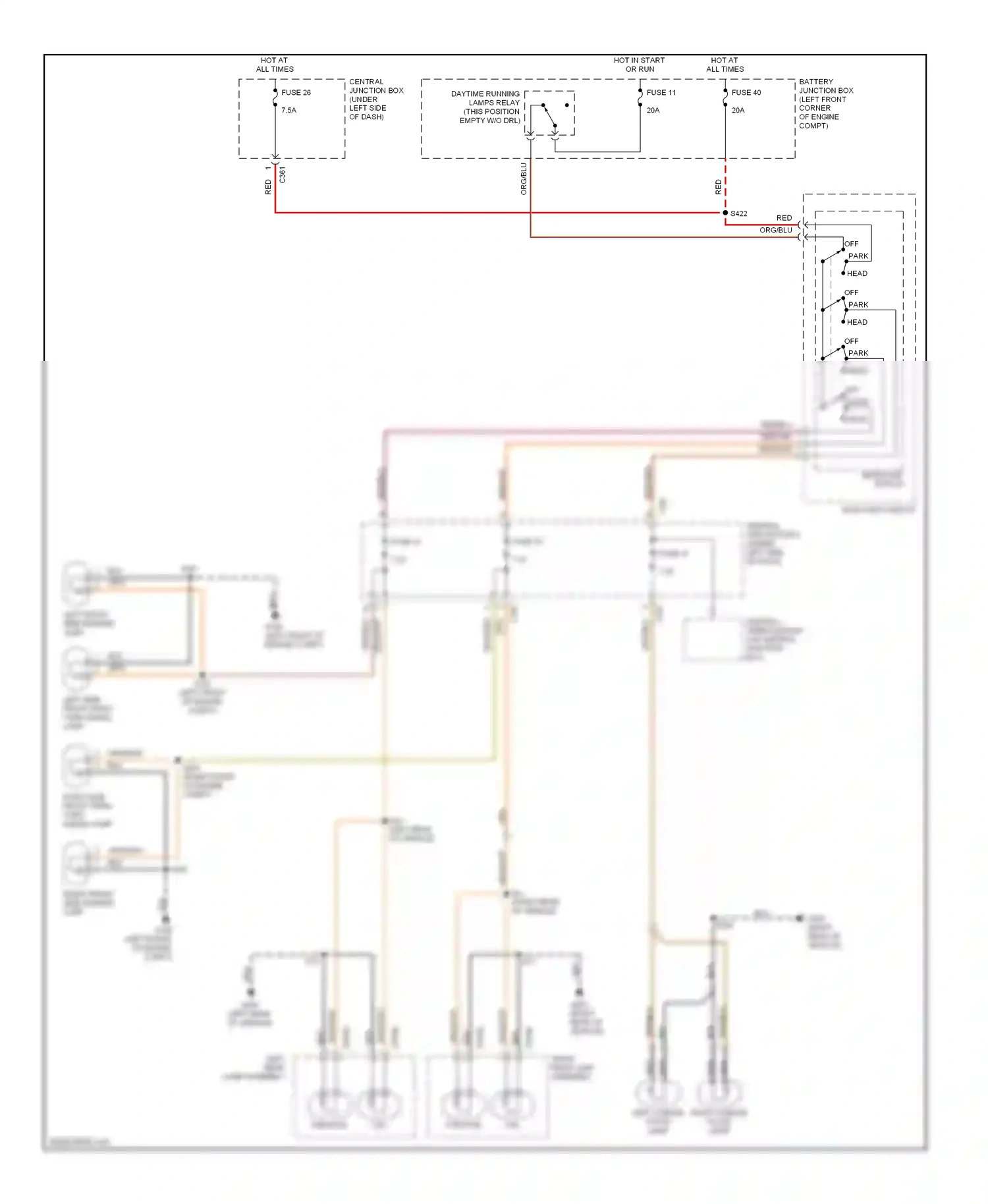 Wiring diagram left front side marker lamp for Mercury Cougar VIII (1998-2002) (2 of 3)