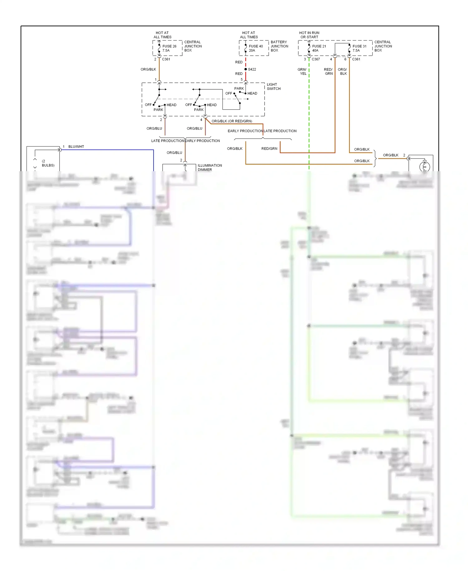 Wiring diagram light switch for Mercury Cougar VIII (1998-2002) (3 of 5)