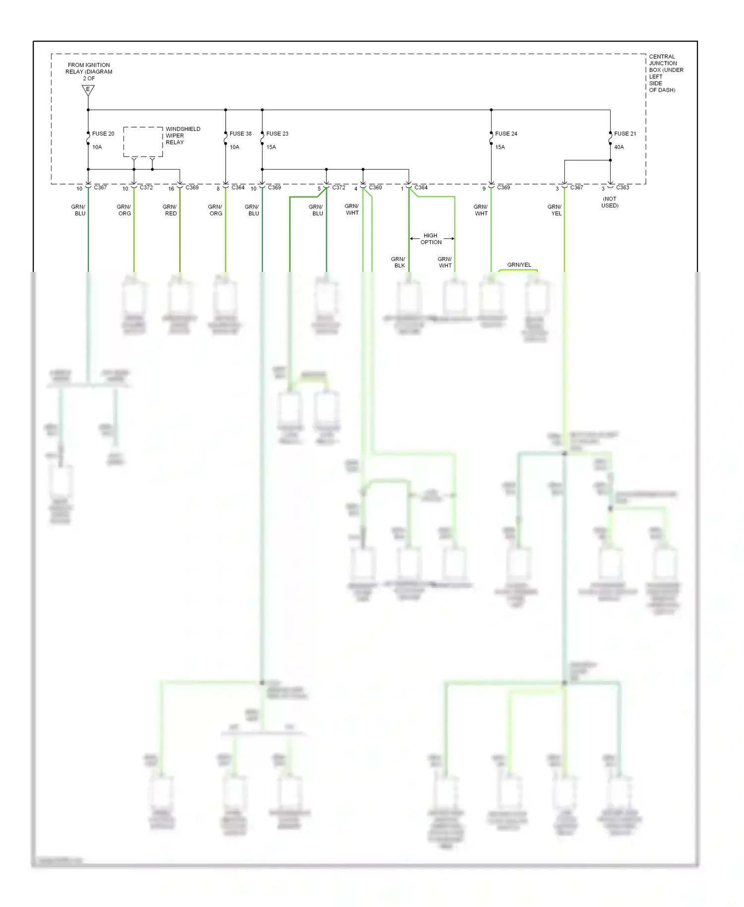 Wiring diagram passenger side front window operating switch for Mercury Cougar VIII (1998-2002) (1 of 1)