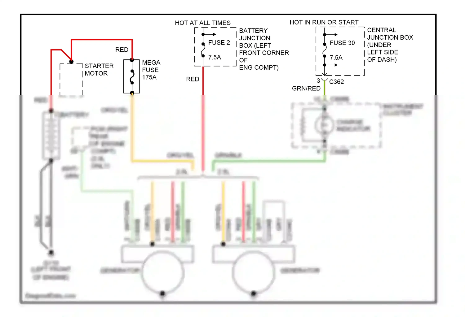 Wiring diagram starter motor for Mercury Cougar VIII (1998-2002) (1 of 3)