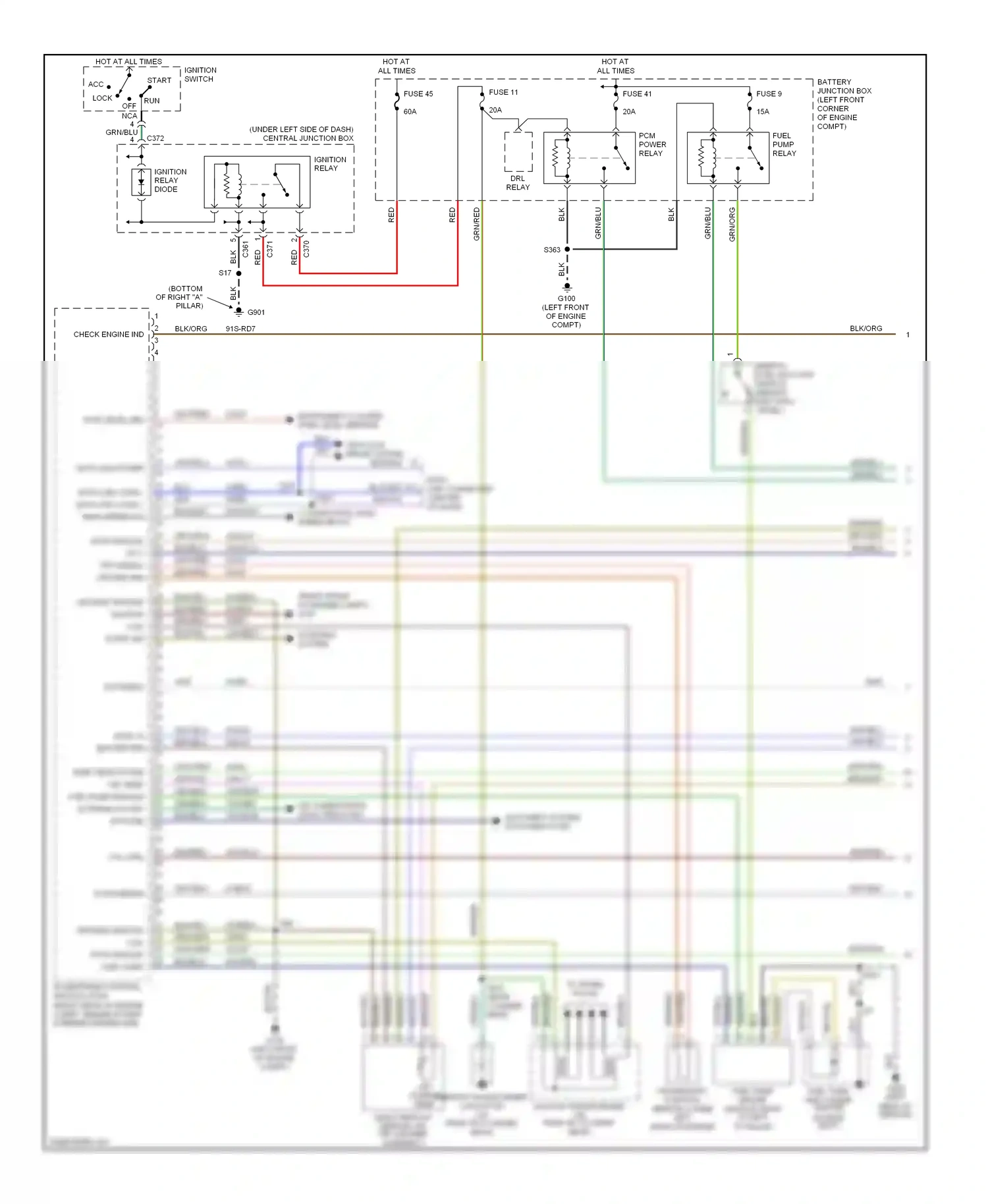 Wiring diagram starting system for Mercury Cougar VIII (1998-2002) (1 of 1)