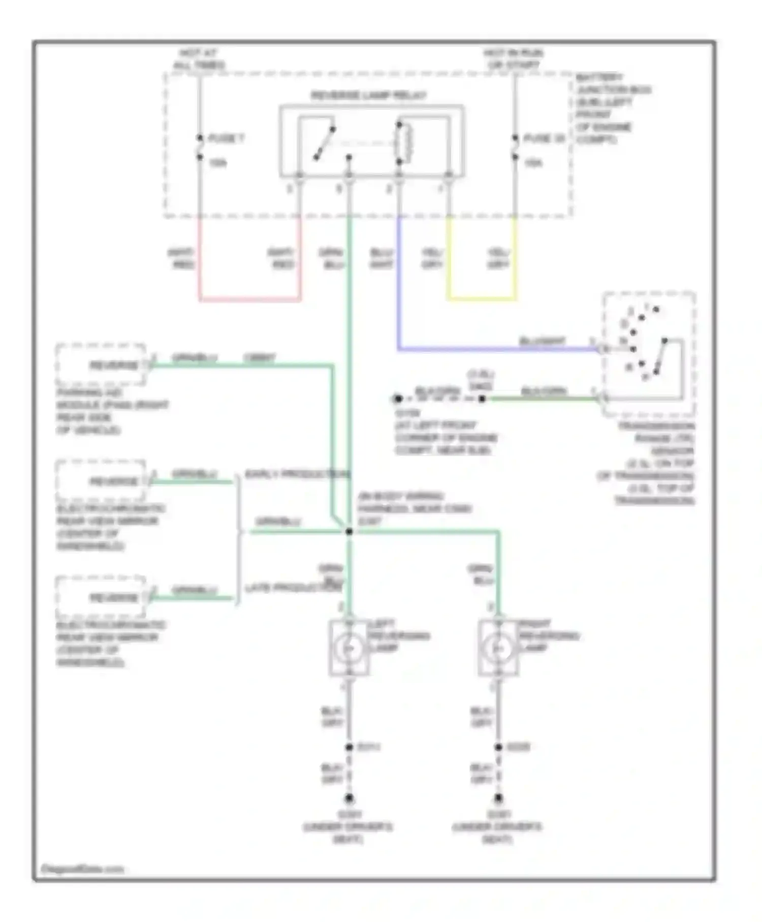 Mariner Mercury II (2007-2010): Backup lamps circuit, a/t except hybrid
