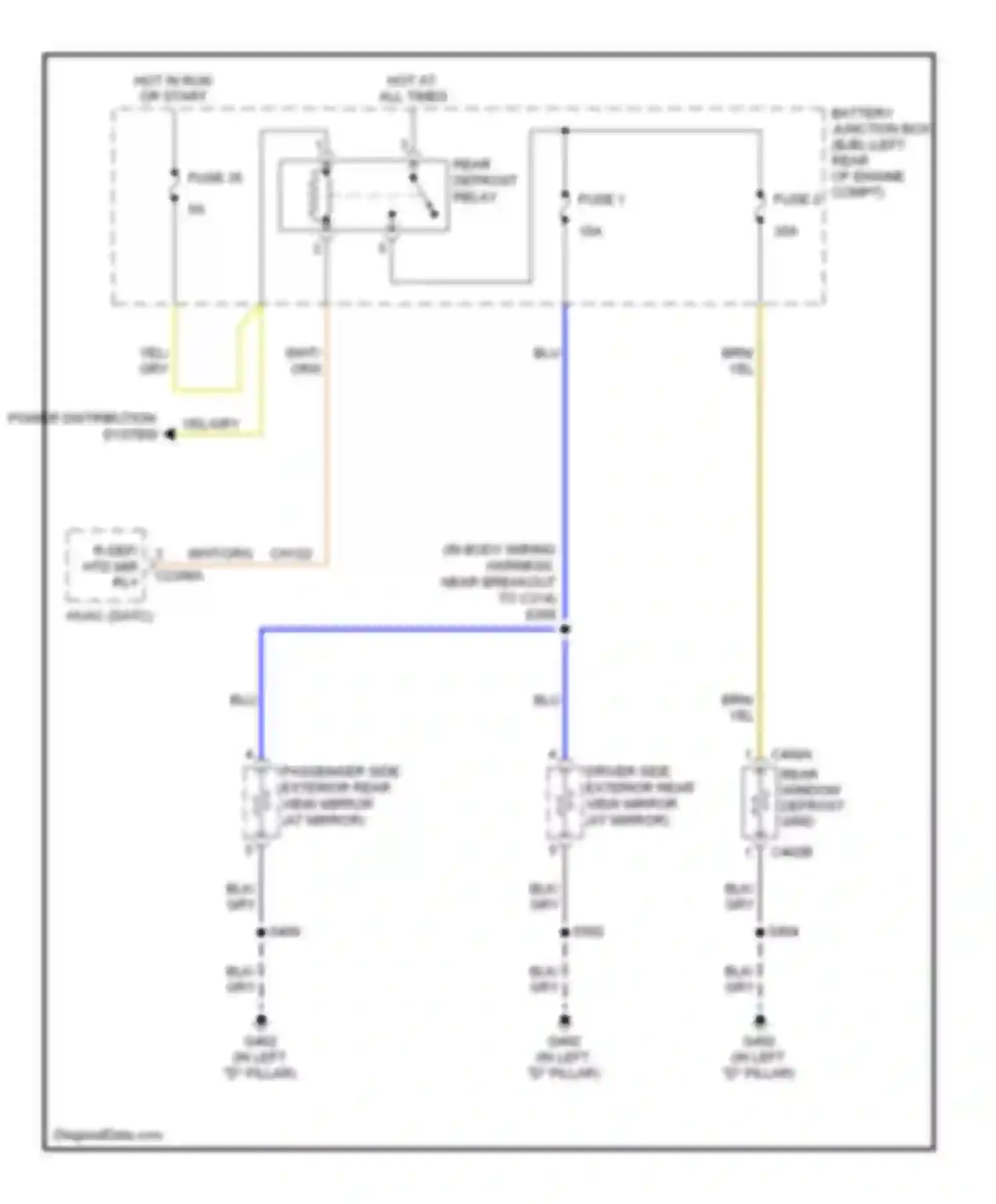 Wiring diagram rear window defrost grid for Mercury Mariner II (2007-2010) (2 of 4)
