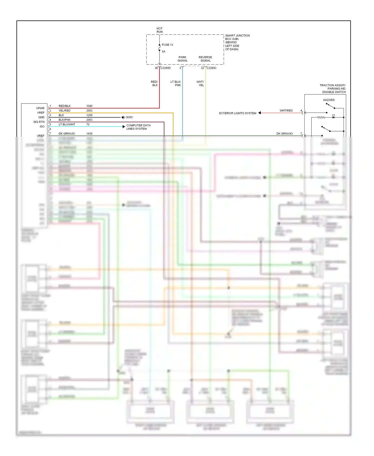 Mercury Monterey VIII (2003-2007) left front outer parking aid sensor (outer left corner of front bumper) wiring diagram  (1 of 1)