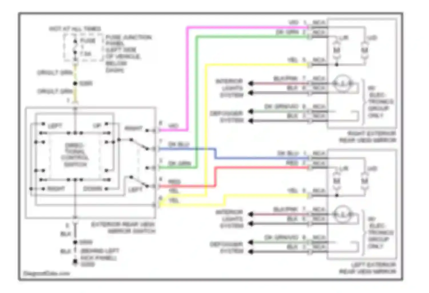 Mountaineer Mercury I facelift (1997-2001): Power mirrors circuit