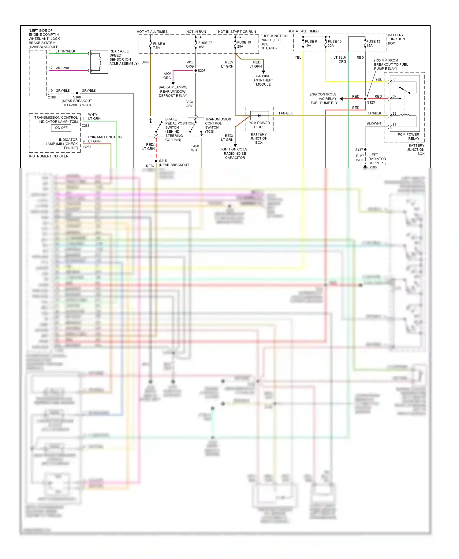 Wiring diagram engine controls system for Mercury Mountaineer I facelift (1997-2001) (1 of 2)