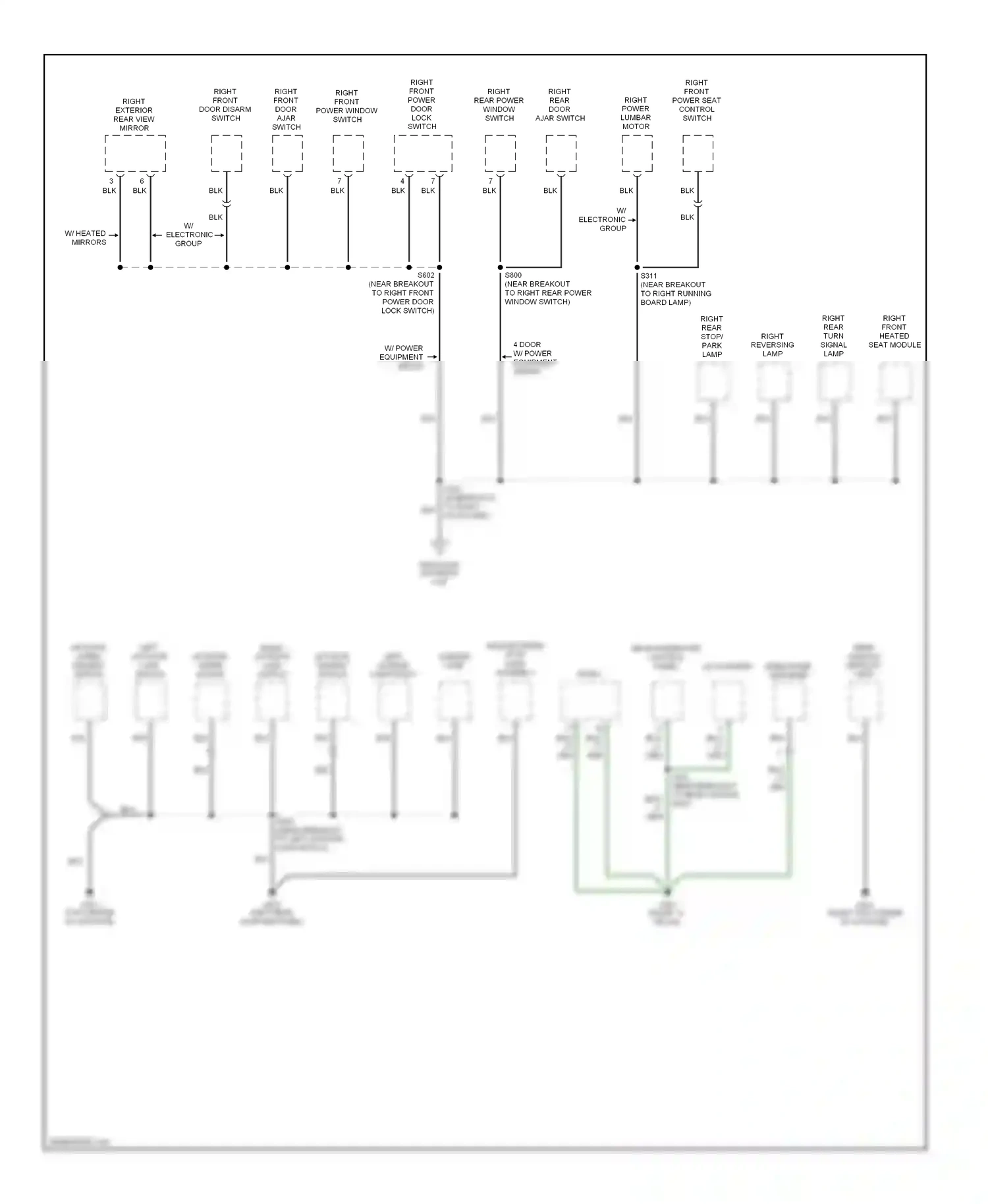 Wiring diagram right front power window switch for Mercury Mountaineer I facelift (1997-2001) (1 of 4)